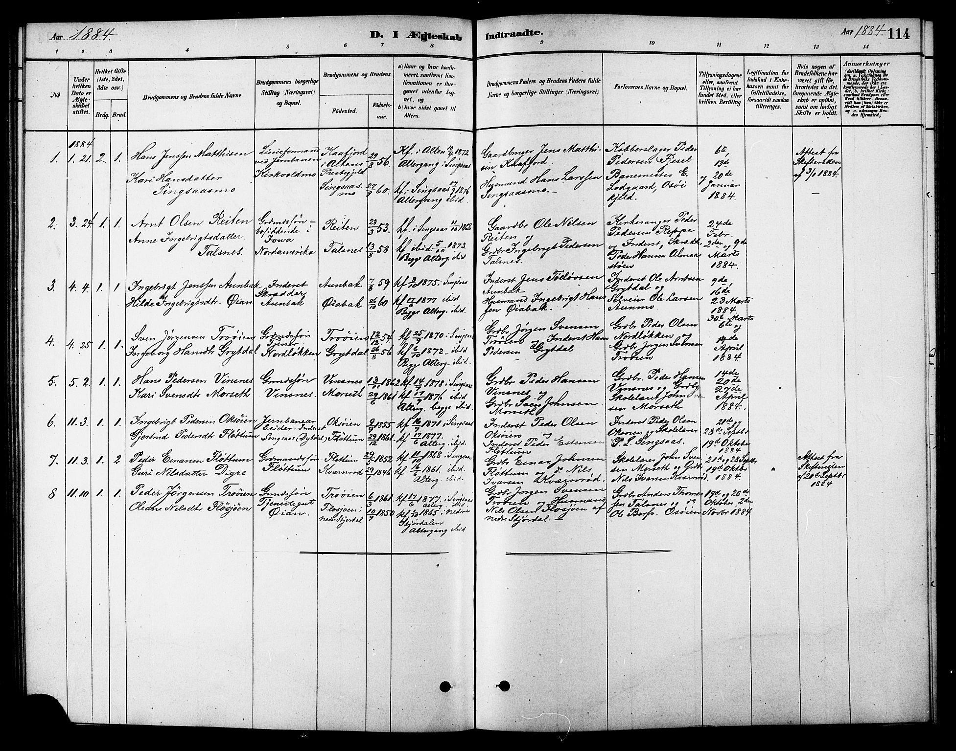 Ministerialprotokoller, klokkerbøker og fødselsregistre - Sør-Trøndelag, SAT/A-1456/688/L1024: Parish register (official) no. 688A01, 1879-1890, p. 114