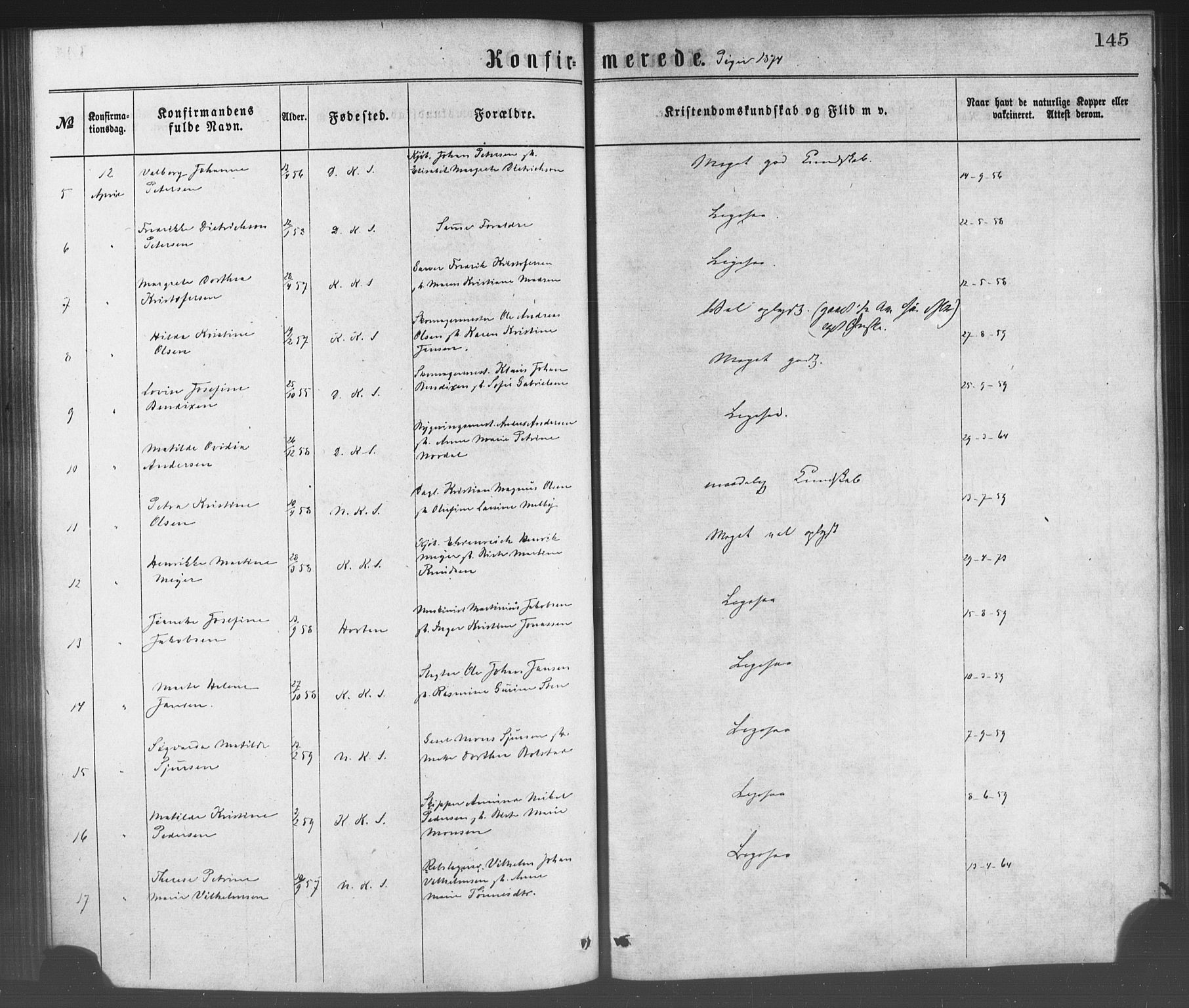 Korskirken sokneprestembete, SAB/A-76101/H/Haa/L0028: Parish register (official) no. C 4, 1868-1879, p. 145