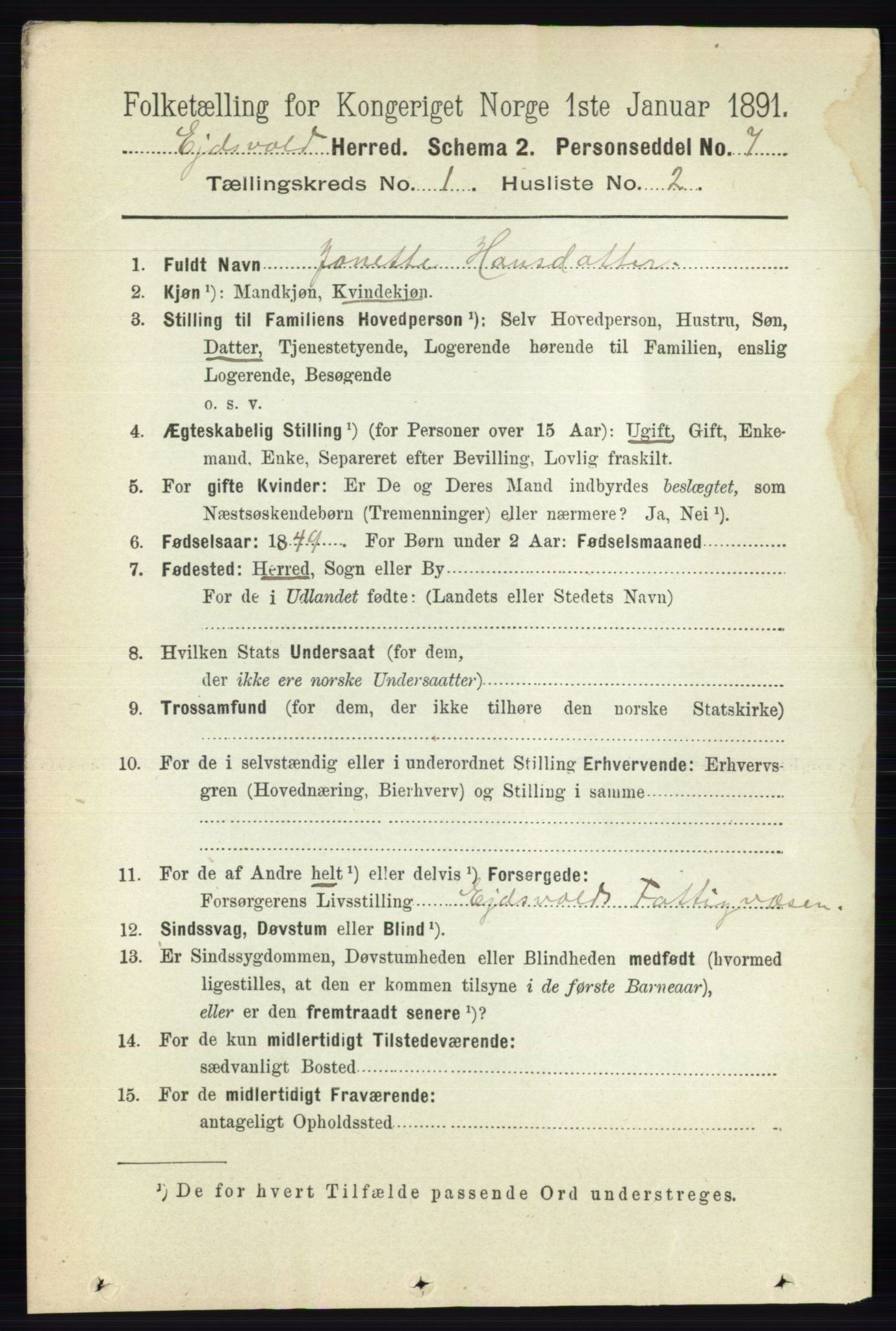 RA, 1891 census for 0237 Eidsvoll, 1891, p. 207