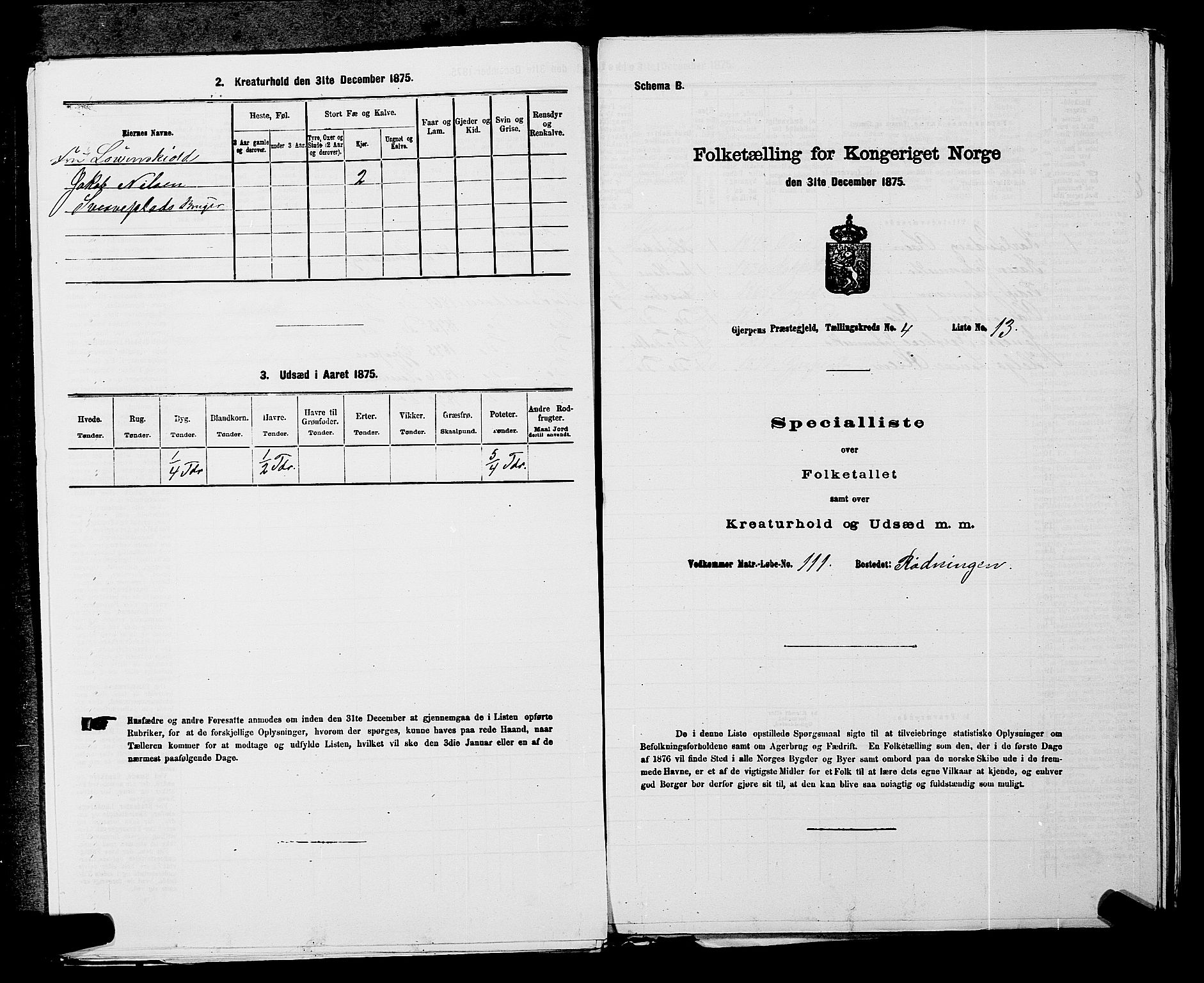 SAKO, 1875 census for 0812P Gjerpen, 1875, p. 495