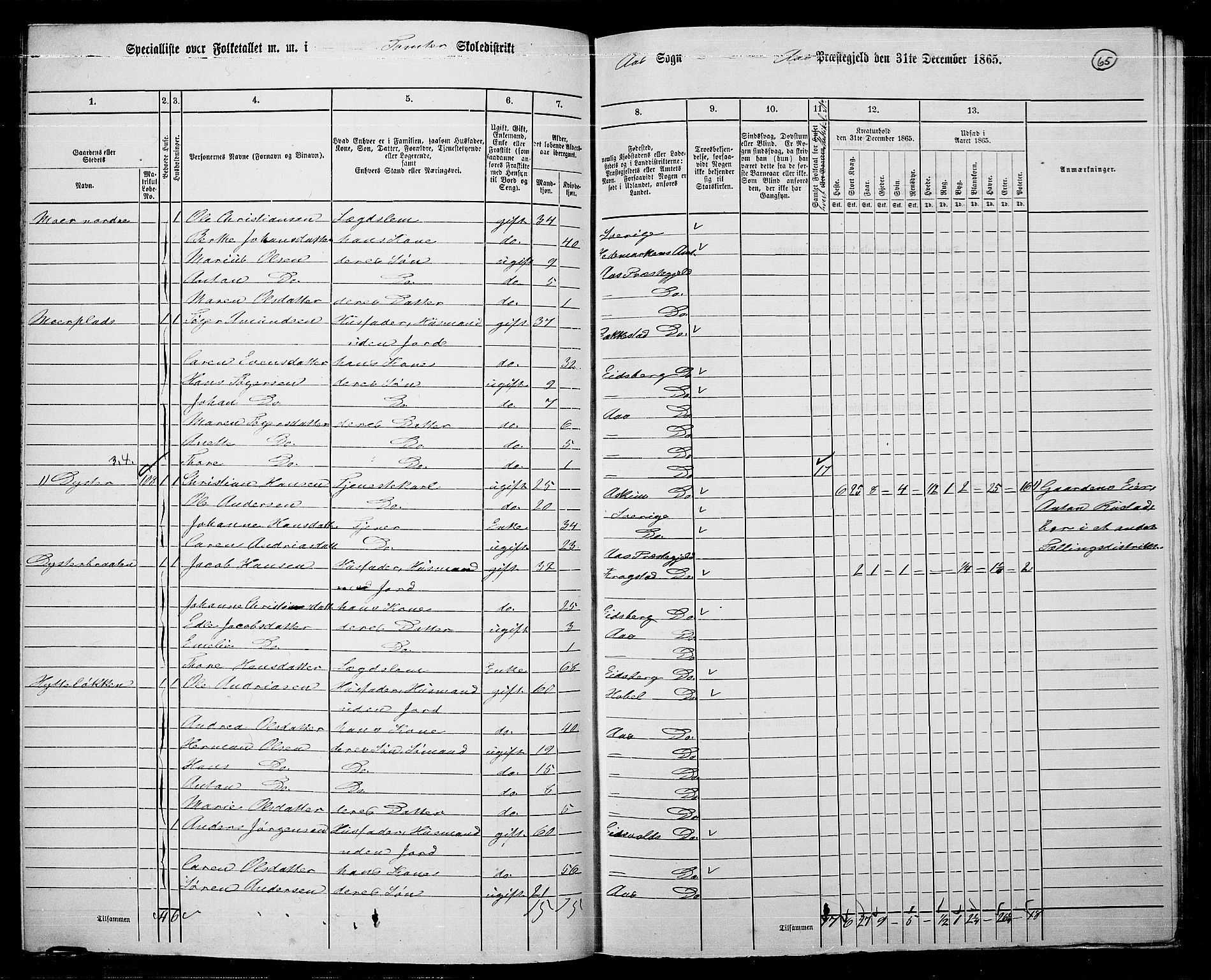 RA, 1865 census for Ås, 1865, p. 58