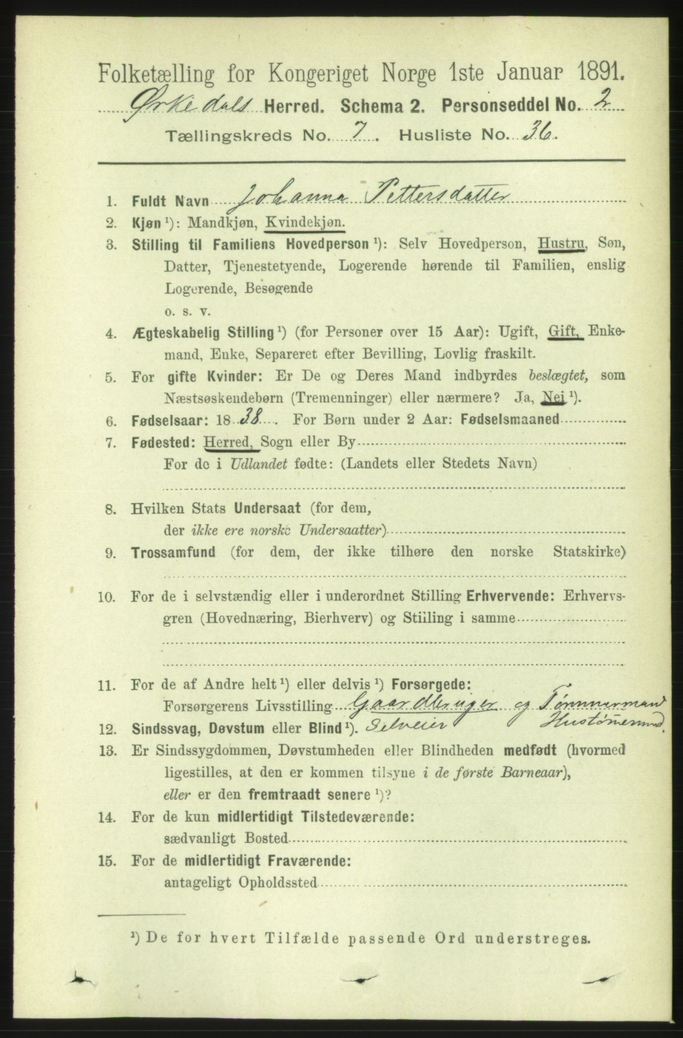 RA, 1891 census for 1638 Orkdal, 1891, p. 3646