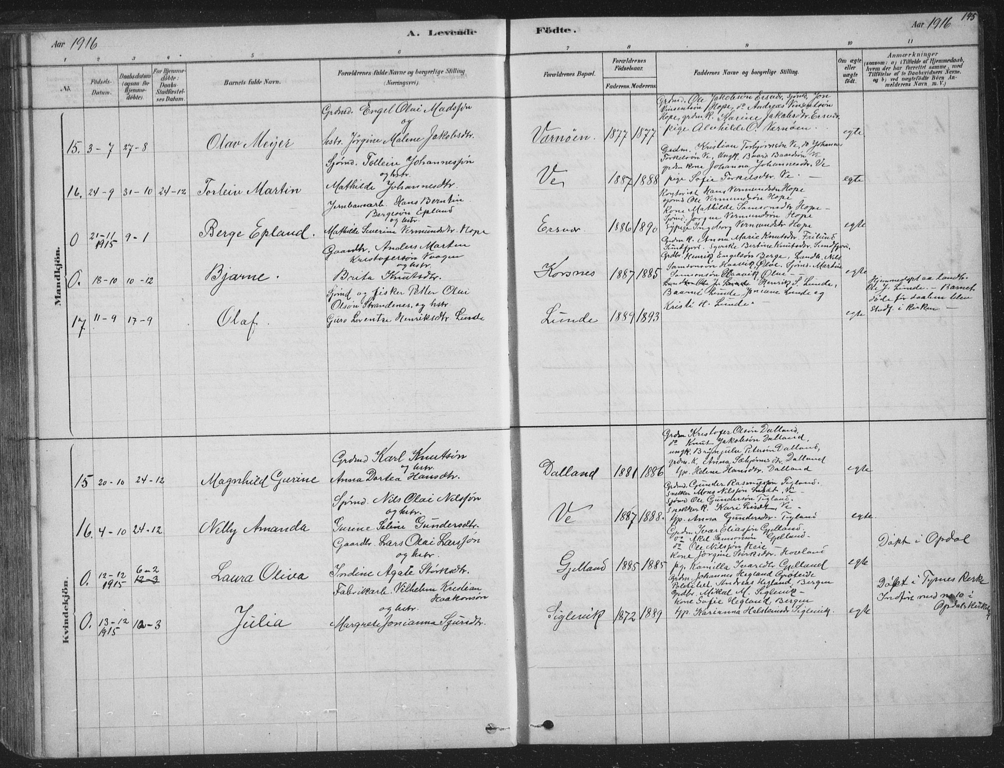 Tysnes sokneprestembete, AV/SAB-A-78601/H/Hab: Parish register (copy) no. B 2, 1878-1918, p. 145