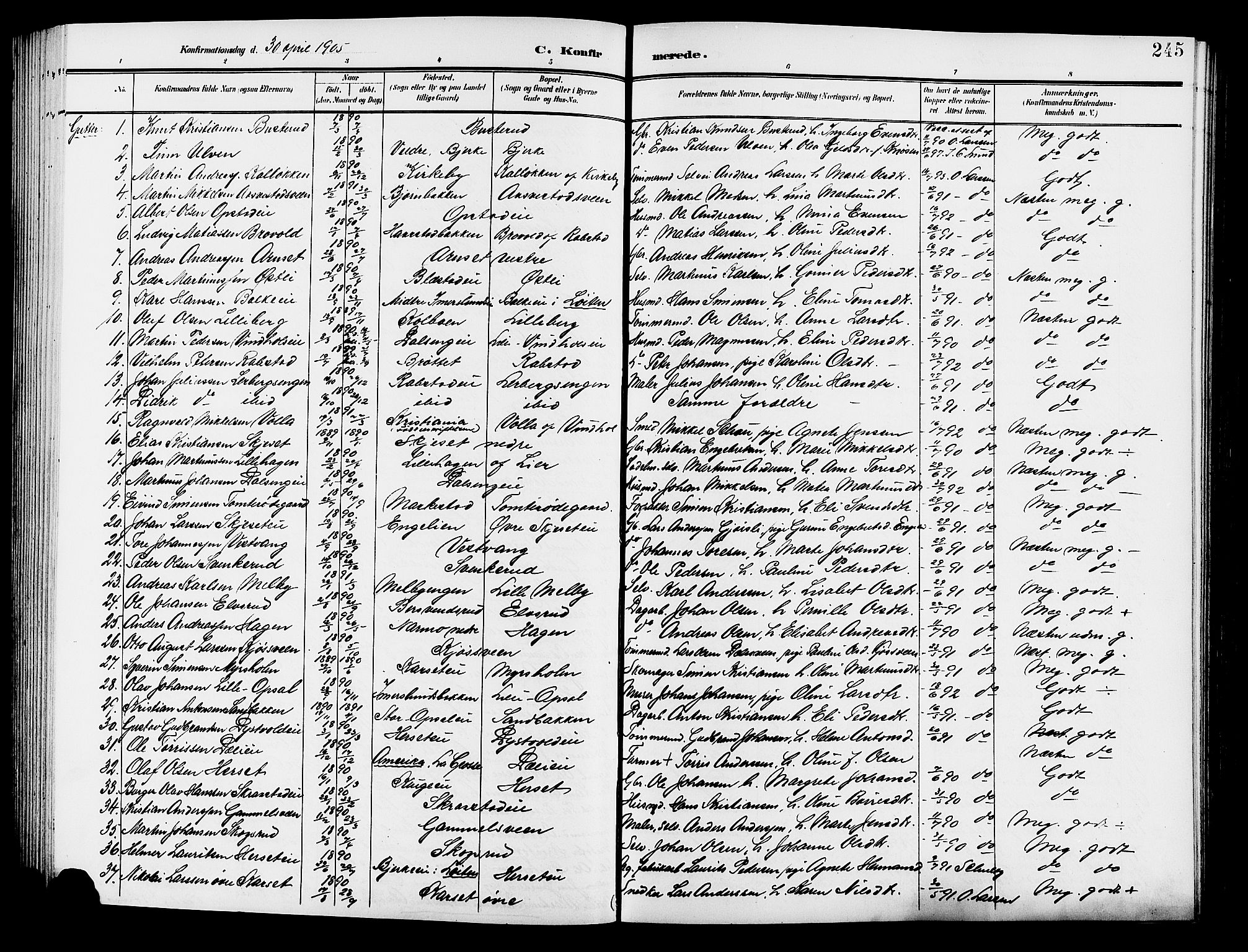 Vang prestekontor, Hedmark, SAH/PREST-008/H/Ha/Hab/L0014: Parish register (copy) no. 14, 1896-1914, p. 245