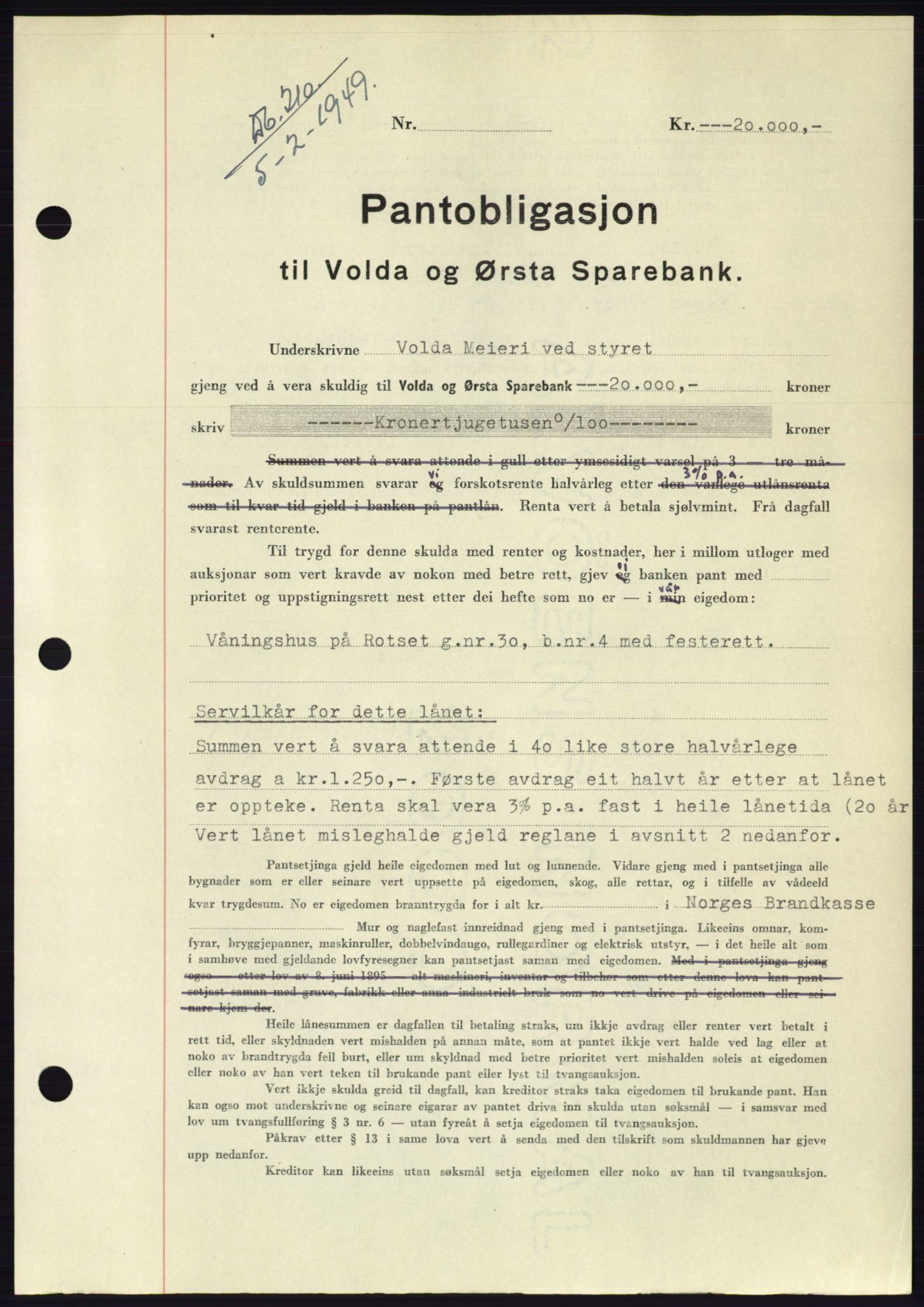 Søre Sunnmøre sorenskriveri, AV/SAT-A-4122/1/2/2C/L0116: Mortgage book no. 4B, 1948-1949, Diary no: : 210/1949