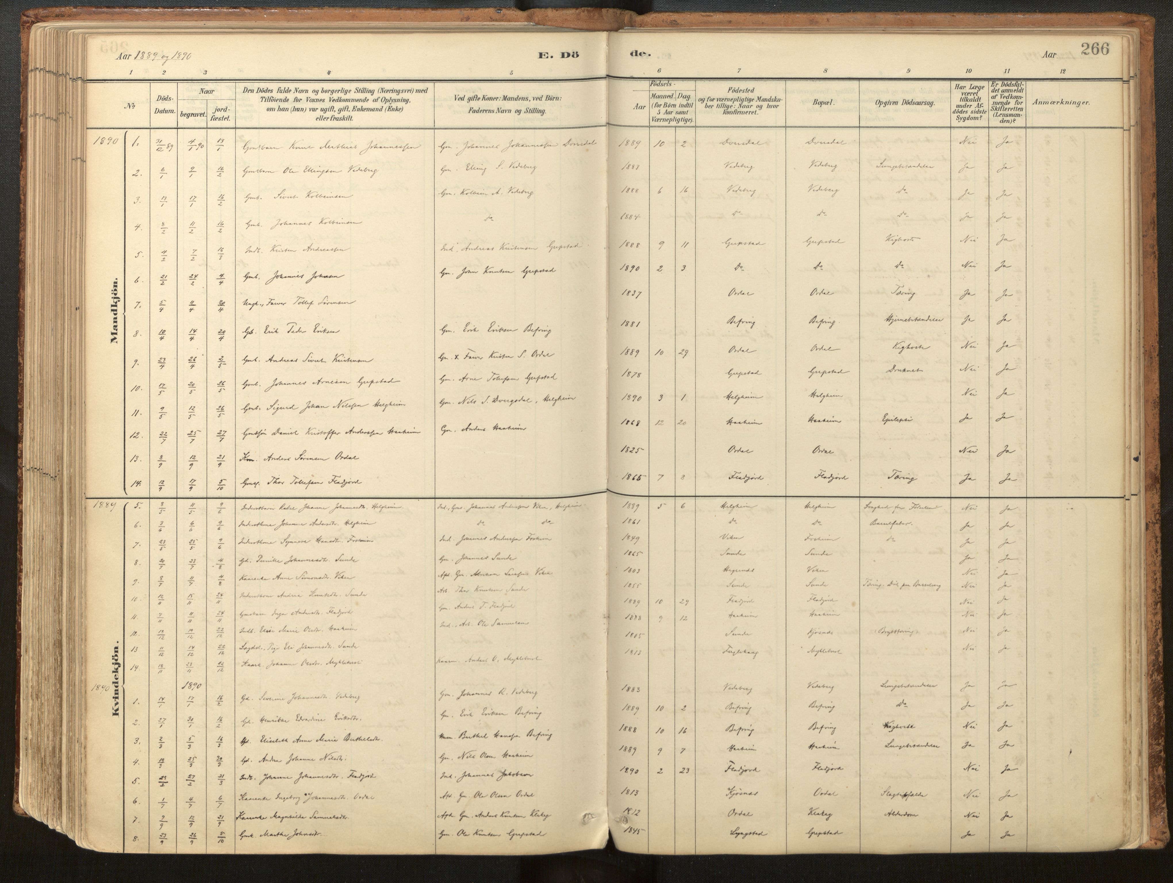 Jølster sokneprestembete, SAB/A-80701/H/Haa/Haac/L0001: Parish register (official) no. C 1, 1882-1928, p. 266