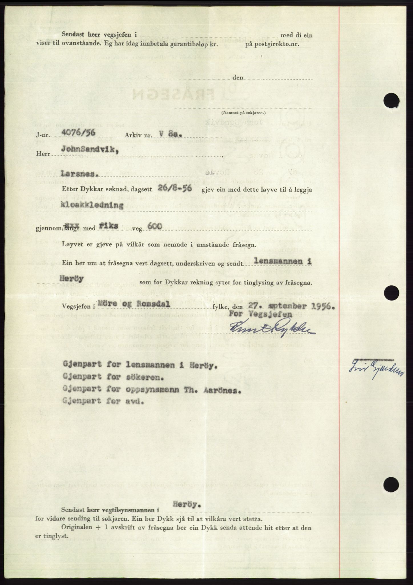 Søre Sunnmøre sorenskriveri, AV/SAT-A-4122/1/2/2C/L0104: Mortgage book no. 30A, 1956-1956, Diary no: : 2348/1956