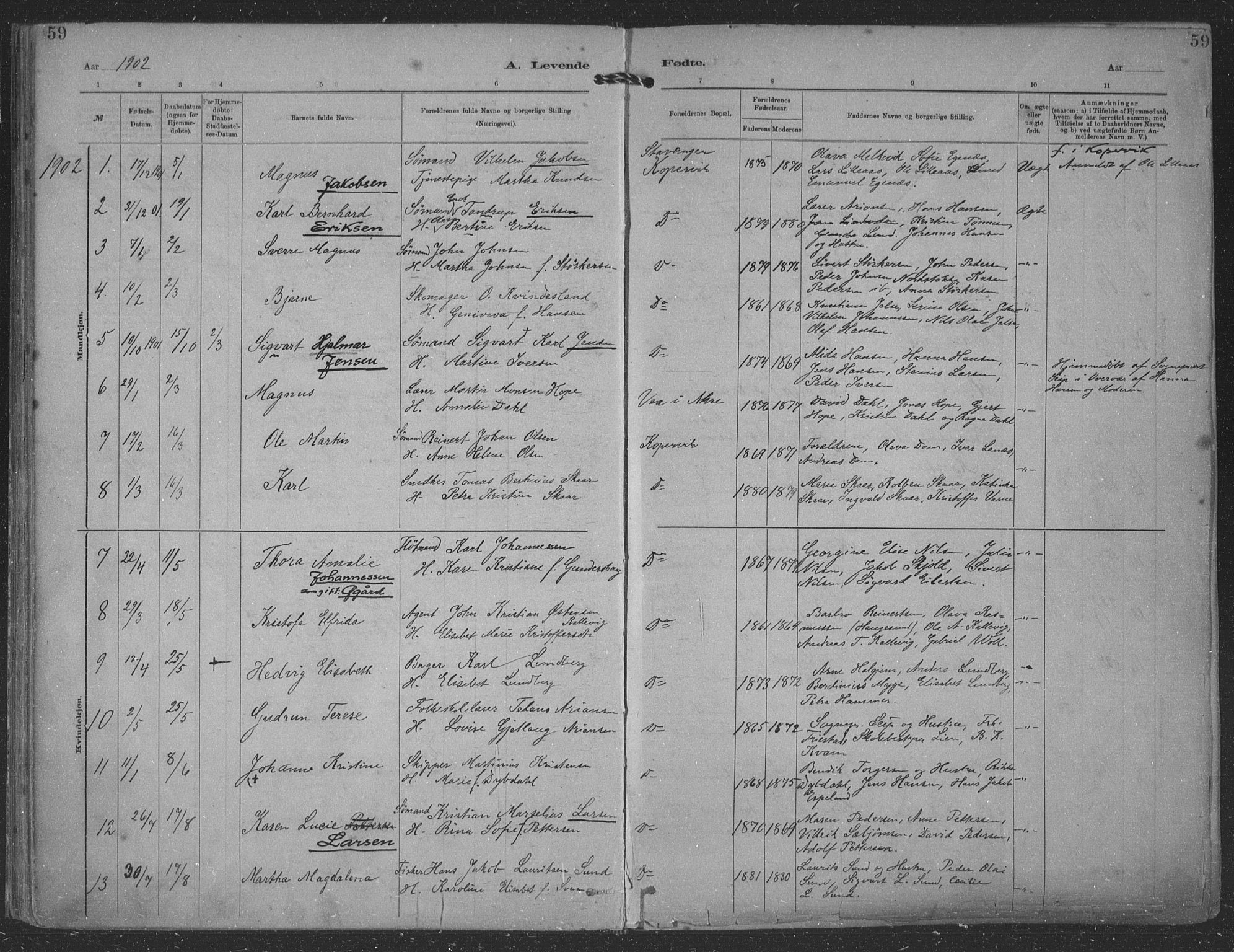 Kopervik sokneprestkontor, AV/SAST-A-101850/H/Ha/Haa/L0001: Parish register (official) no. A 1, 1880-1919, p. 59