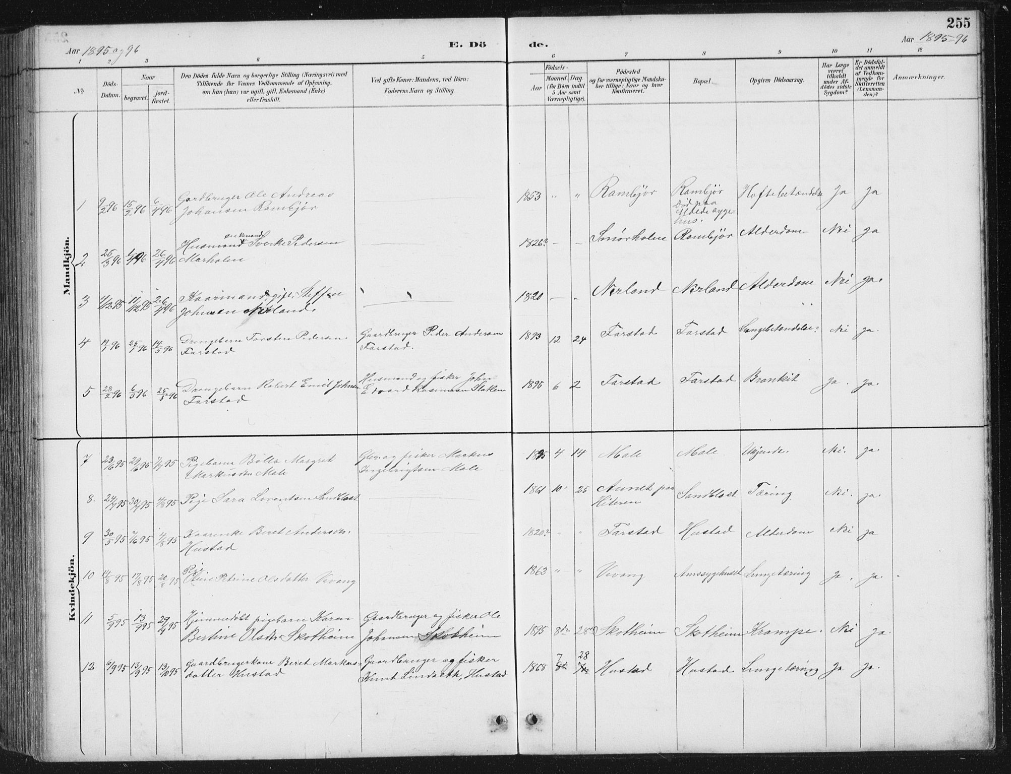 Ministerialprotokoller, klokkerbøker og fødselsregistre - Møre og Romsdal, AV/SAT-A-1454/567/L0783: Parish register (copy) no. 567C03, 1887-1903, p. 255