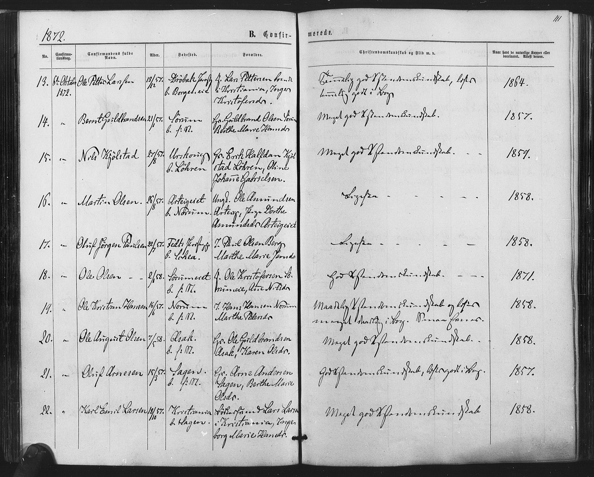 Sørum prestekontor Kirkebøker, AV/SAO-A-10303/F/Fa/L0006: Parish register (official) no. I 6, 1864-1877, p. 111