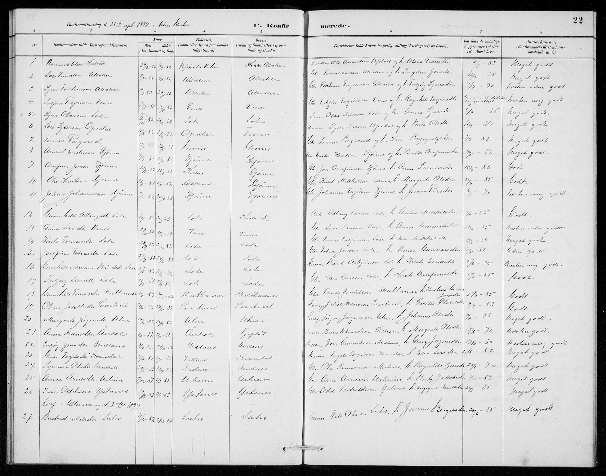 Ullensvang sokneprestembete, SAB/A-78701/H/Hab: Parish register (copy) no. E  8, 1887-1923, p. 22