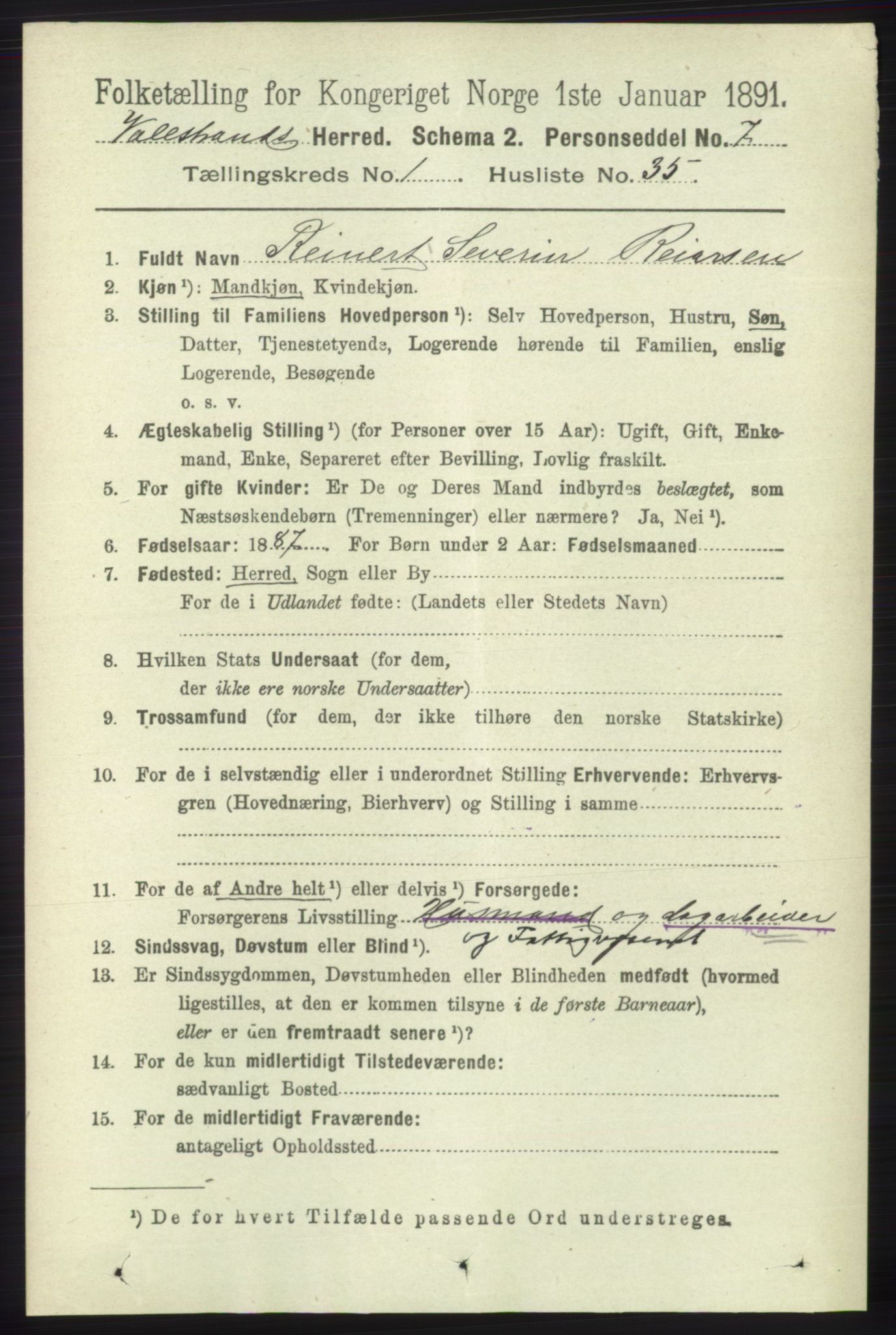 RA, 1891 census for 1217 Valestrand, 1891, p. 252