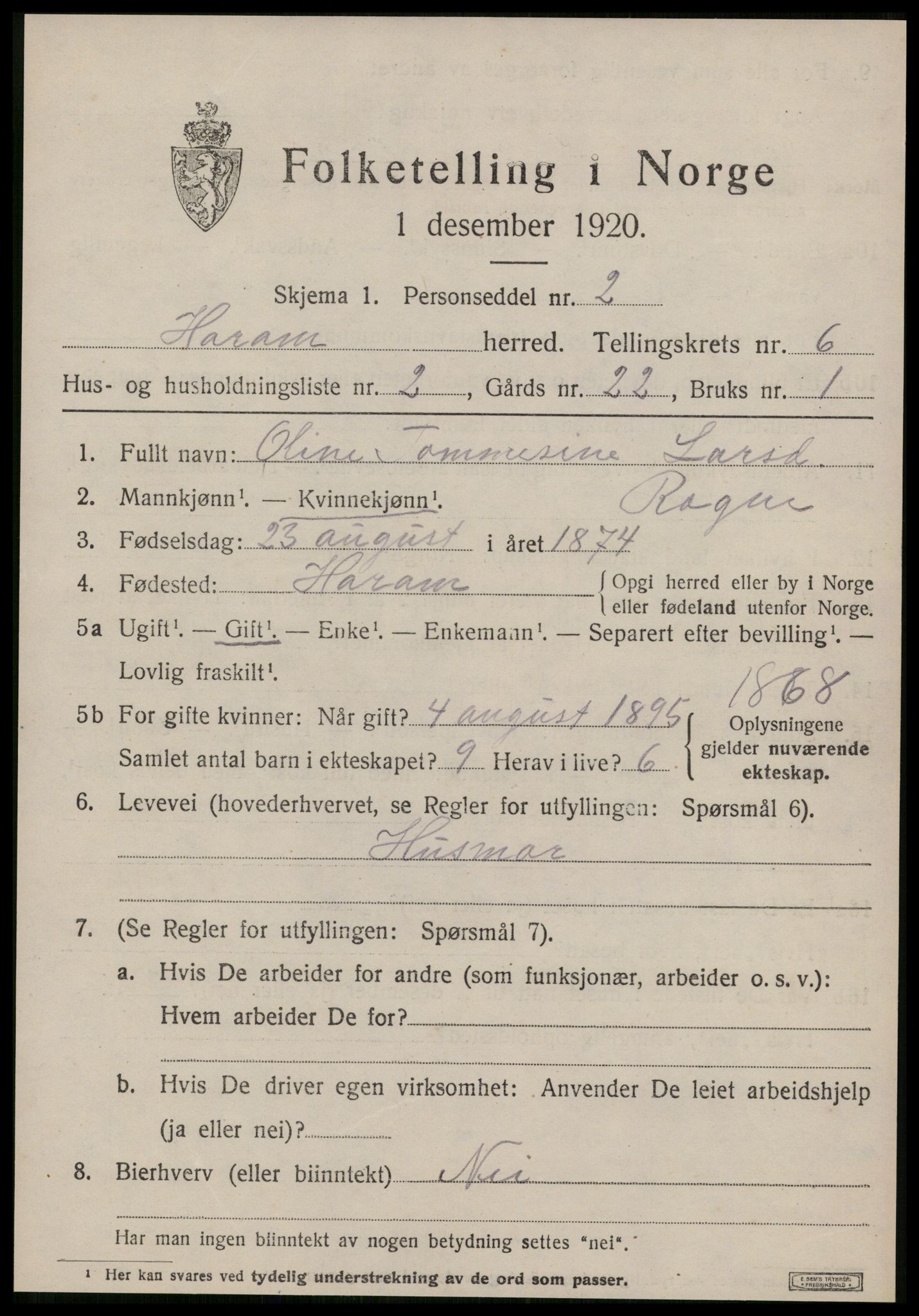 SAT, 1920 census for Haram, 1920, p. 3243