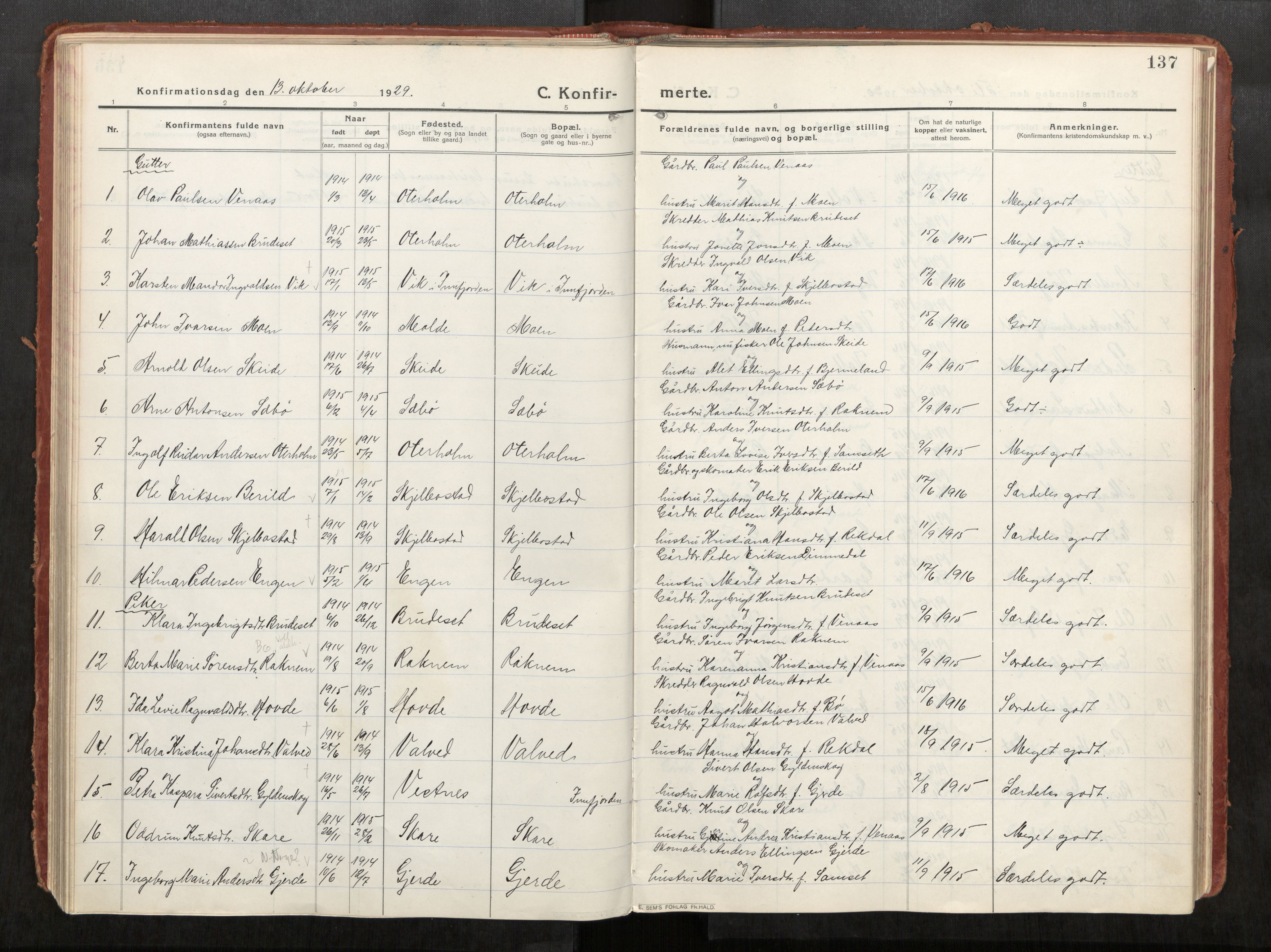 Eid sokneprestkontor, AV/SAT-A-1254: Parish register (official) no. 543A04, 1916-1956, p. 137