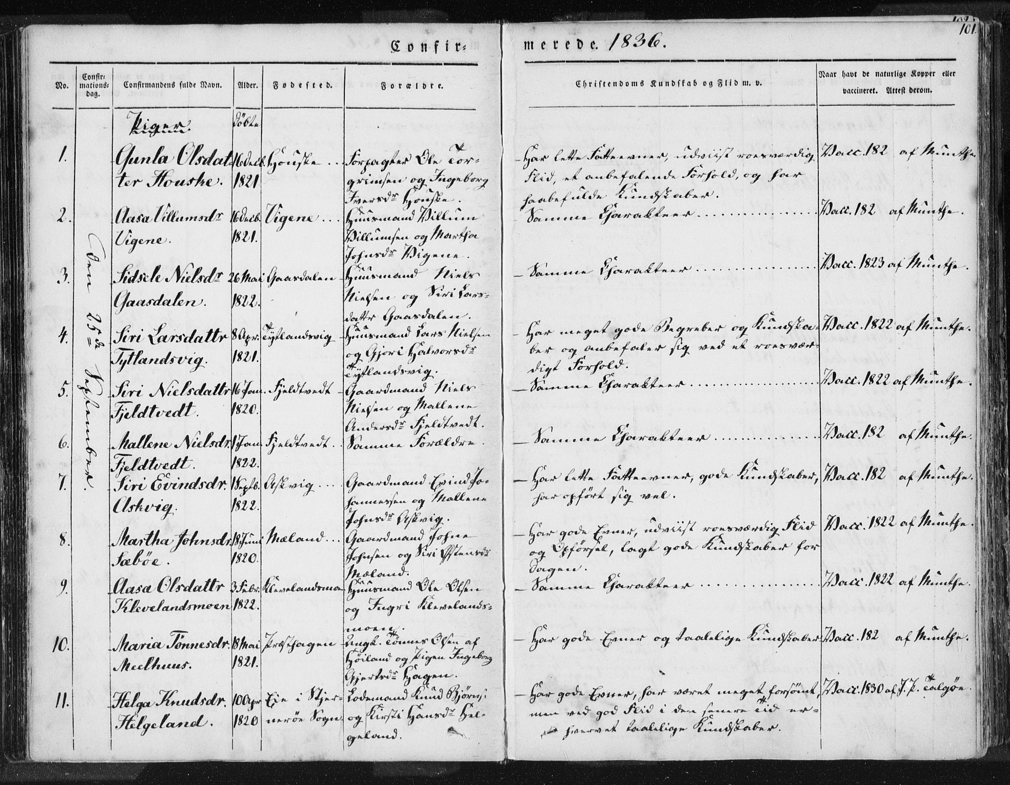 Hjelmeland sokneprestkontor, AV/SAST-A-101843/01/IV/L0006: Parish register (official) no. A 6, 1834-1845, p. 101