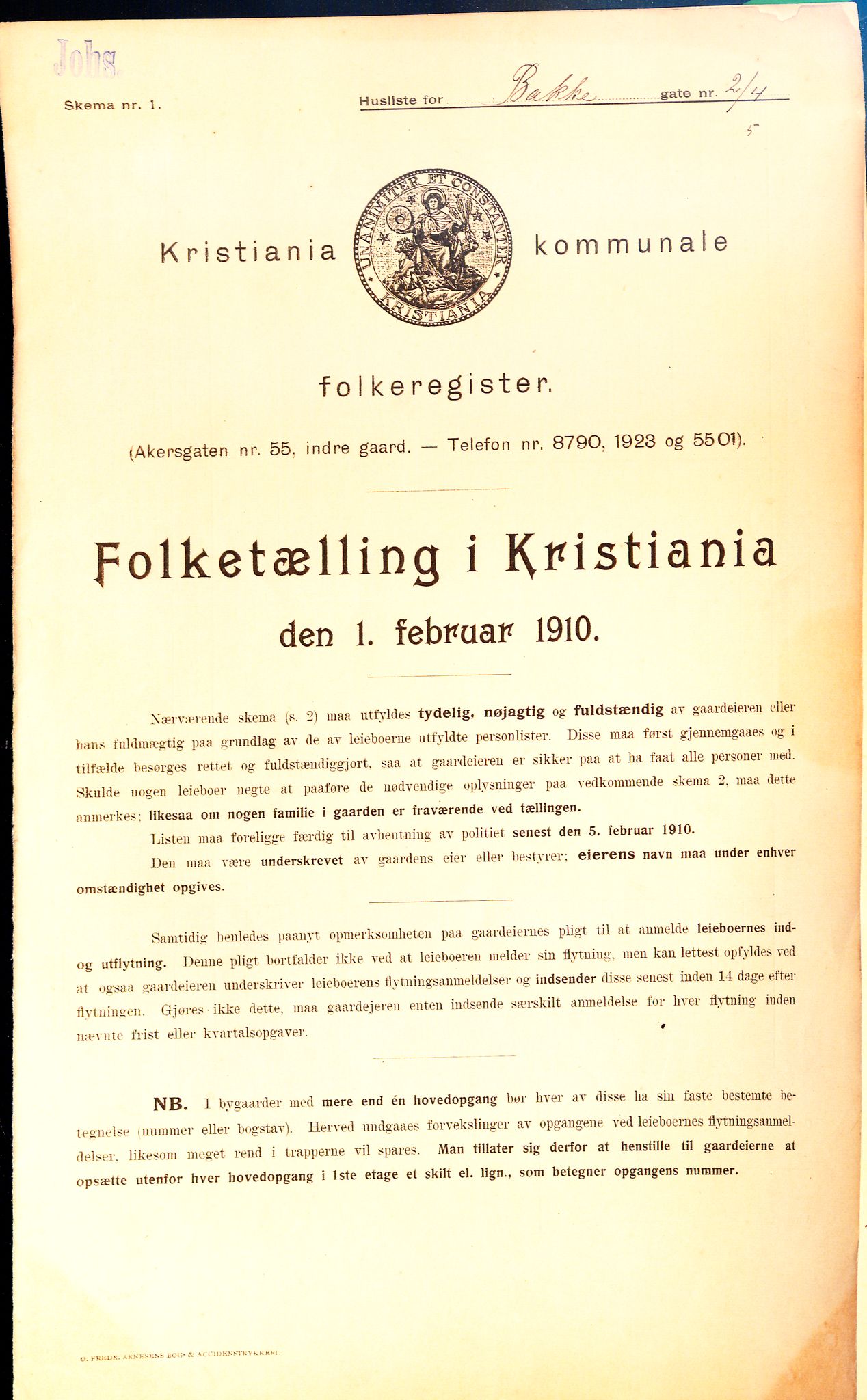 OBA, Municipal Census 1910 for Kristiania, 1910, p. 2528