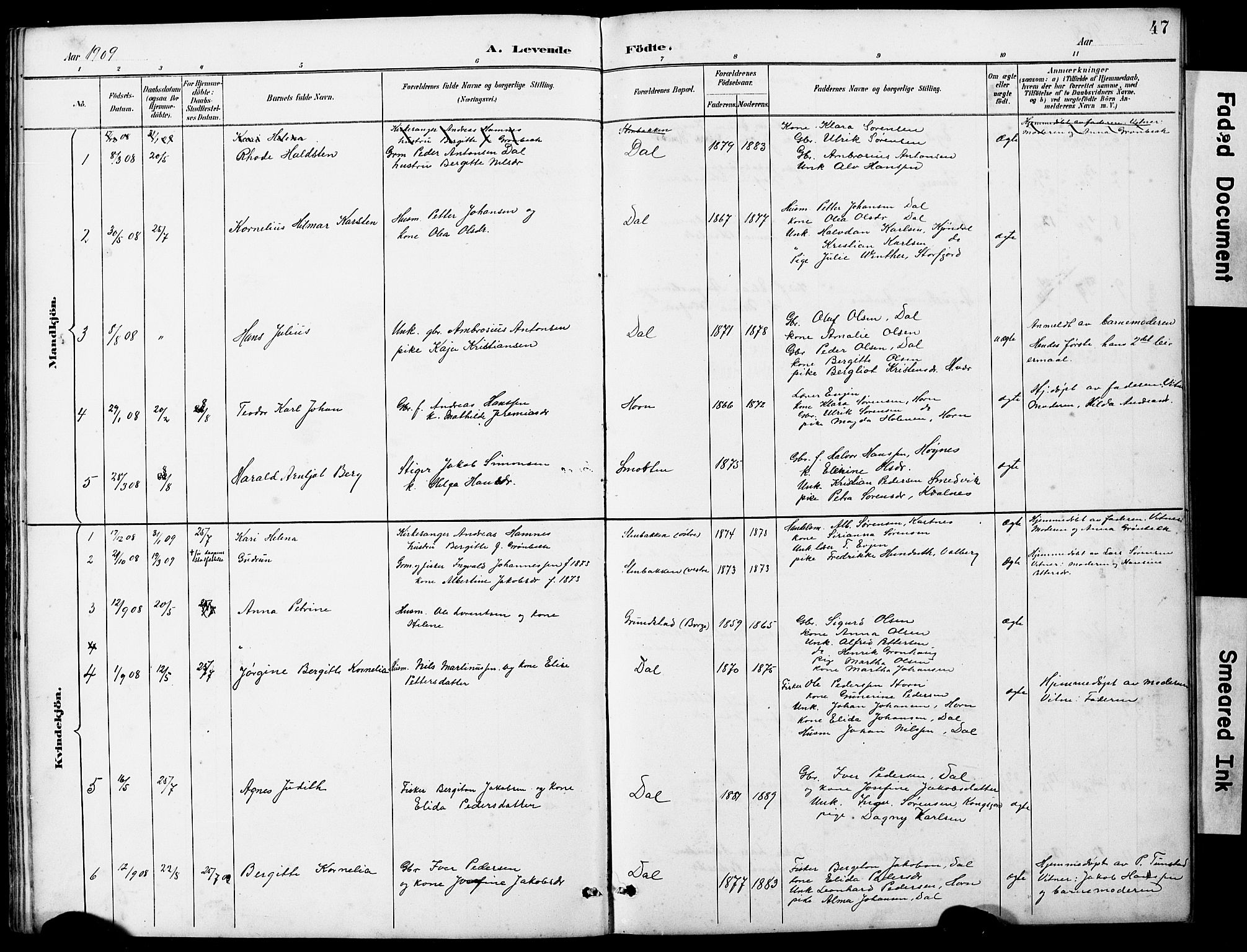 Ministerialprotokoller, klokkerbøker og fødselsregistre - Nordland, AV/SAT-A-1459/884/L1197: Parish register (copy) no. 884C03, 1888-1926, p. 47