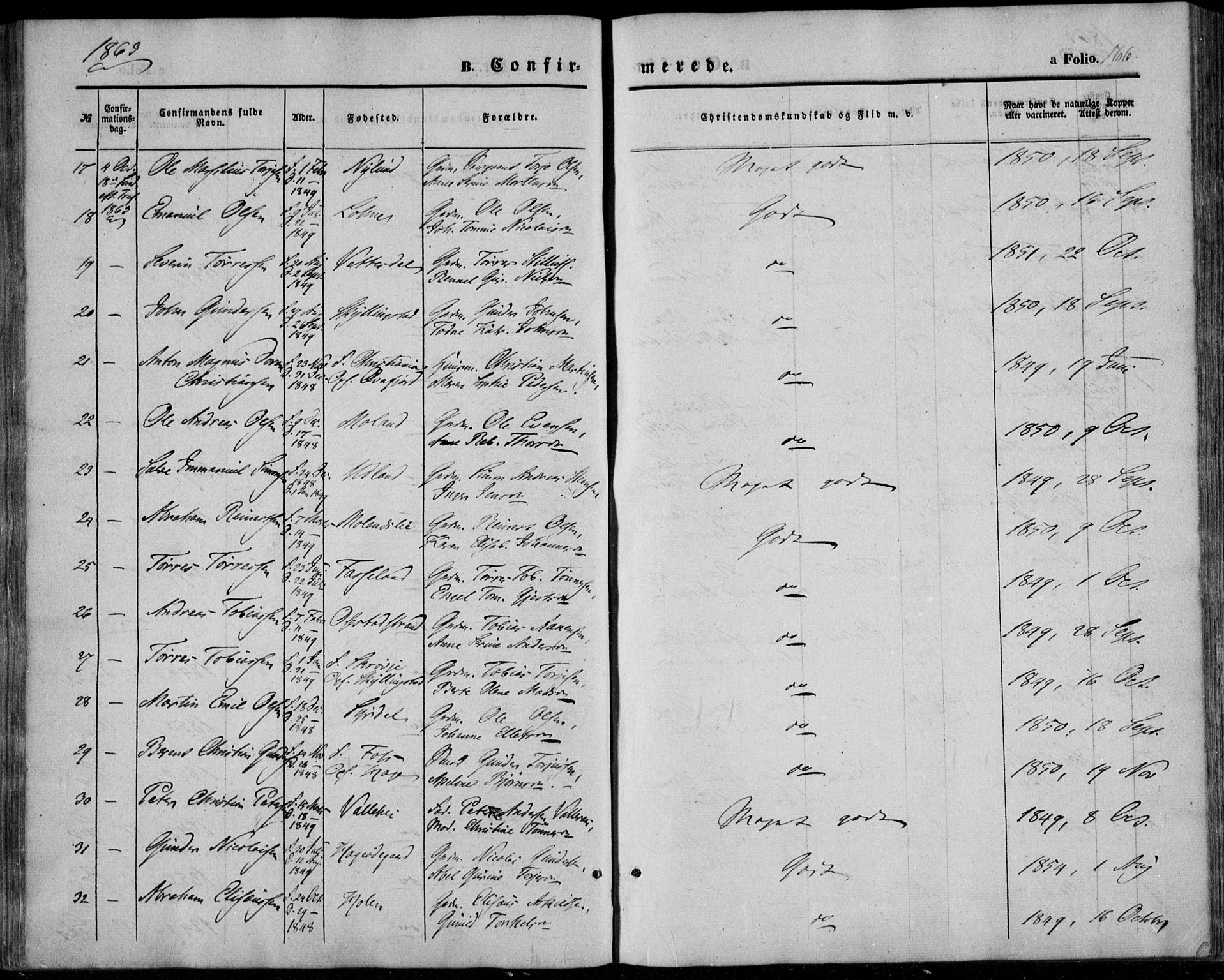 Sør-Audnedal sokneprestkontor, SAK/1111-0039/F/Fa/Fab/L0007: Parish register (official) no. A 7, 1855-1876, p. 166
