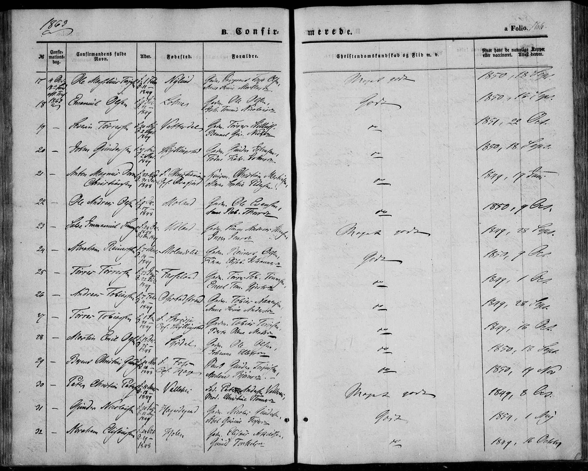 Sør-Audnedal sokneprestkontor, AV/SAK-1111-0039/F/Fa/Fab/L0007: Parish register (official) no. A 7, 1855-1876, p. 166
