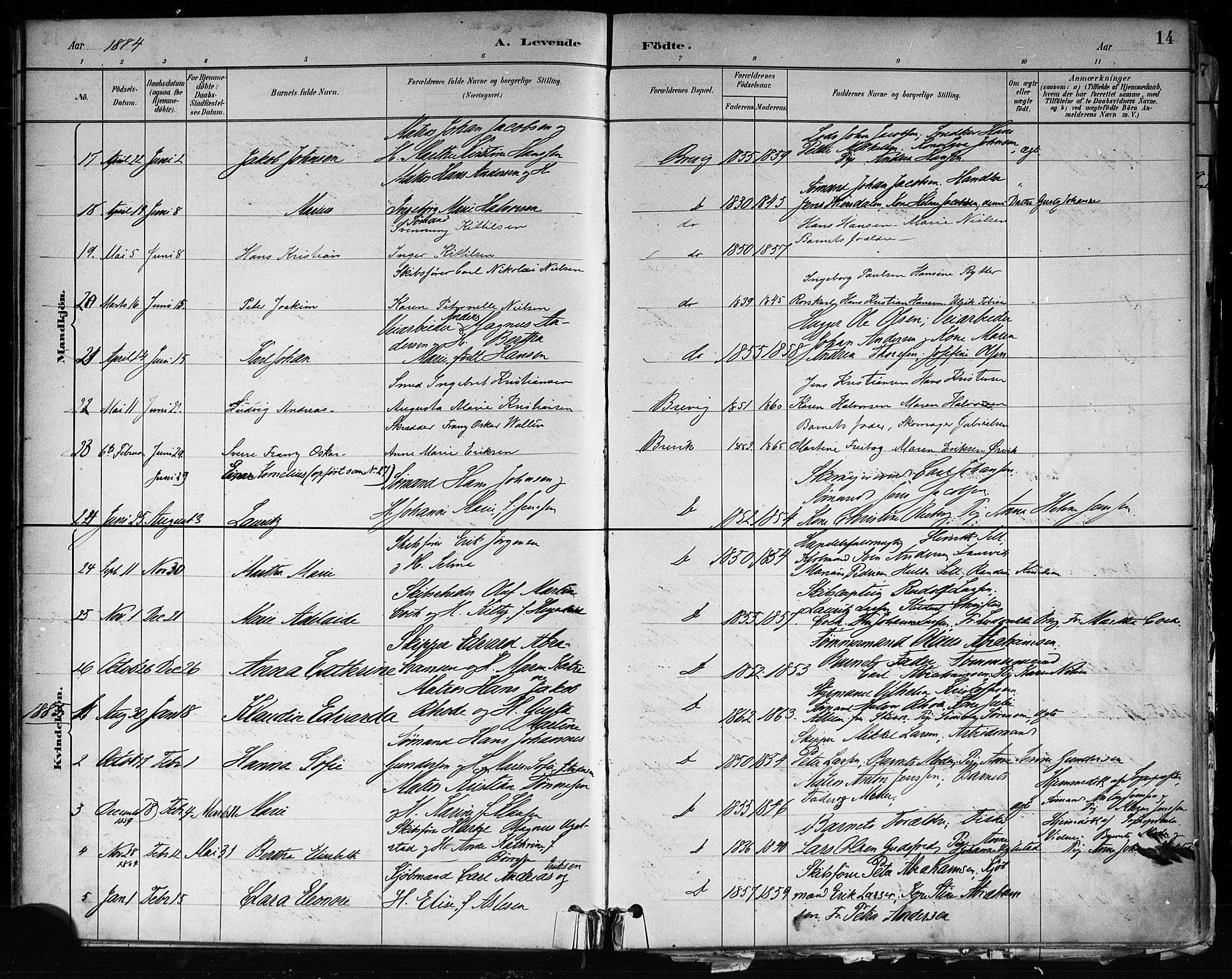 Brevik kirkebøker, SAKO/A-255/F/Fa/L0007: Parish register (official) no. 7, 1882-1900, p. 14