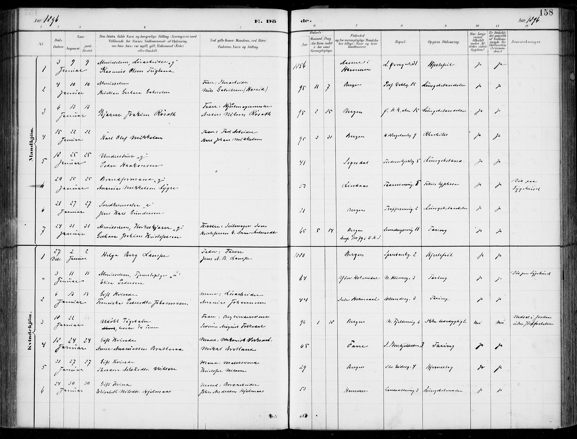 Korskirken sokneprestembete, SAB/A-76101/H/Hab: Parish register (copy) no. E 4, 1884-1910, p. 158