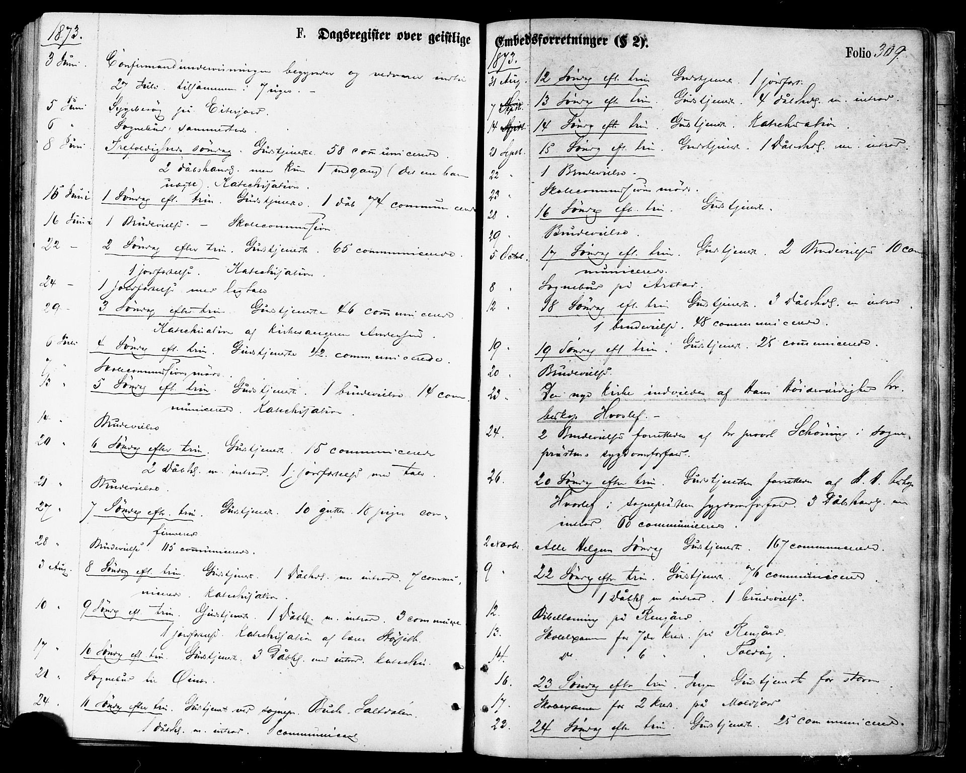 Ministerialprotokoller, klokkerbøker og fødselsregistre - Nordland, AV/SAT-A-1459/846/L0645: Parish register (official) no. 846A03, 1872-1886, p. 309