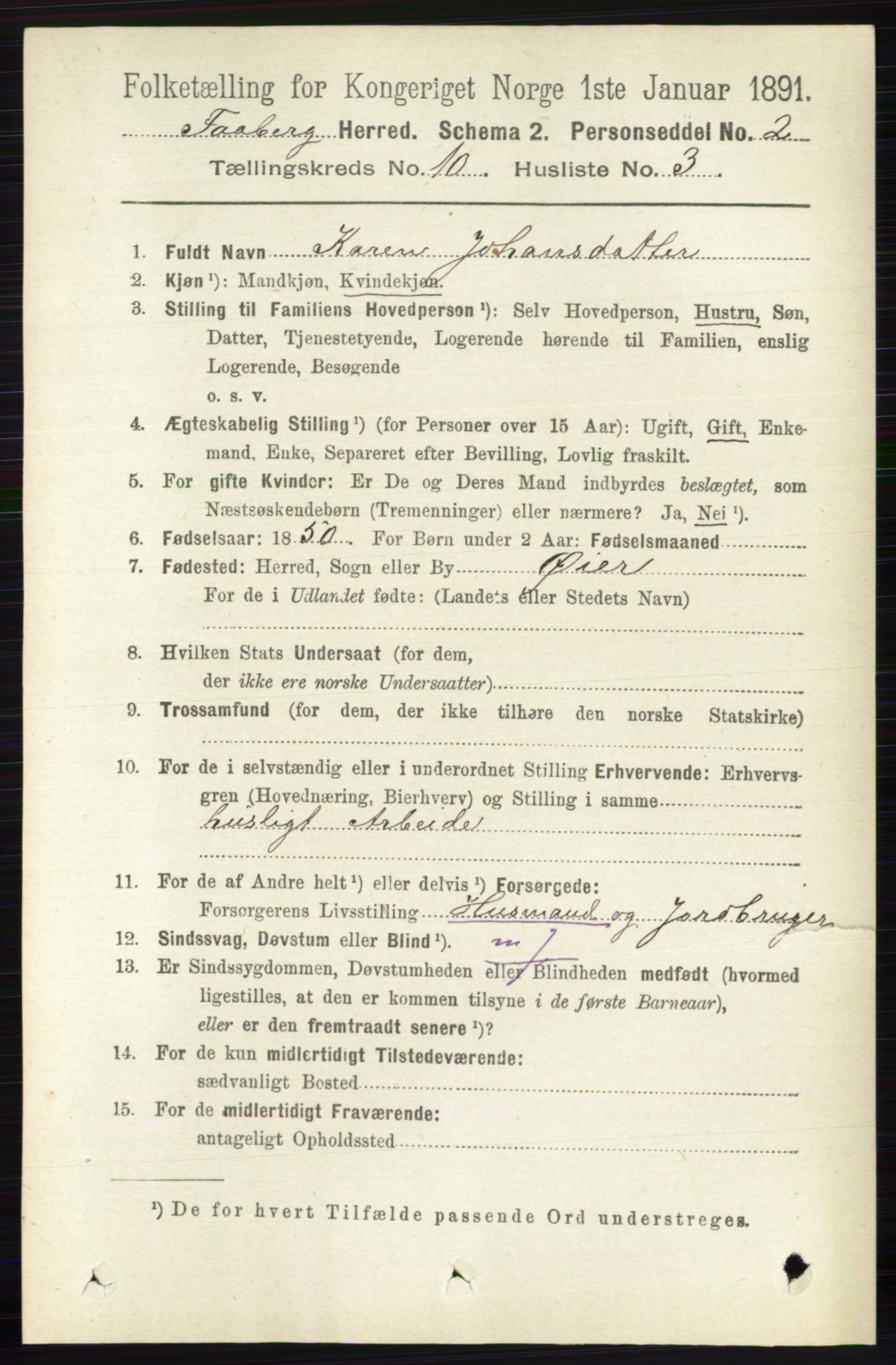 RA, 1891 census for 0524 Fåberg, 1891, p. 4120