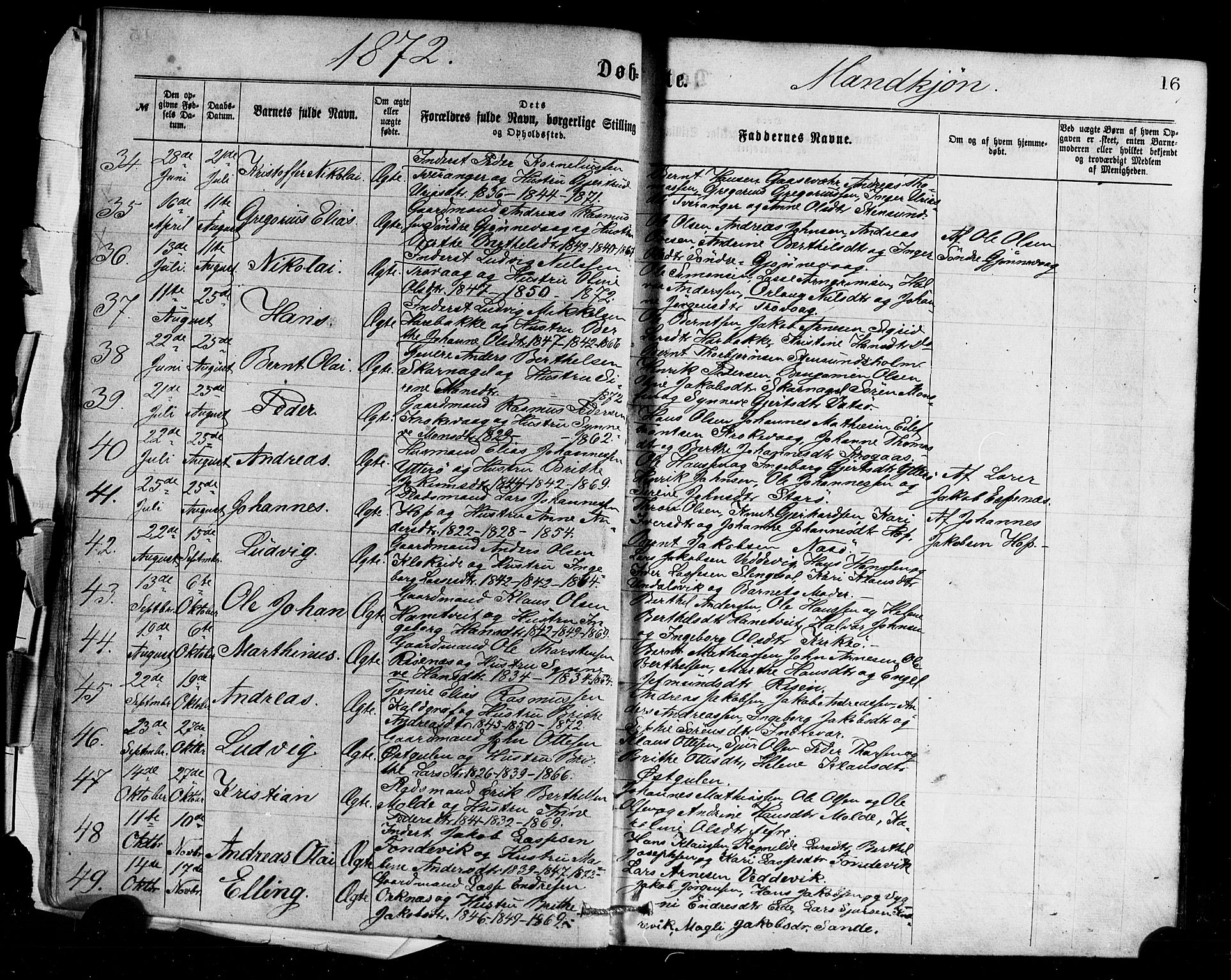 Gulen sokneprestembete, AV/SAB-A-80201/H/Haa/Haaa/L0023: Parish register (official) no. A 23, 1870-1880, p. 16