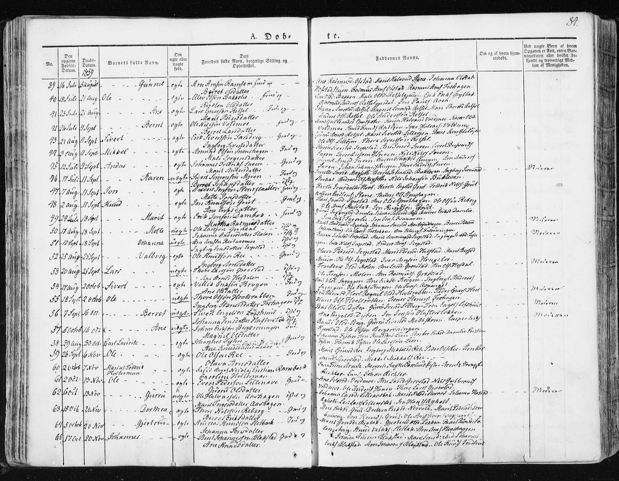 Ministerialprotokoller, klokkerbøker og fødselsregistre - Sør-Trøndelag, SAT/A-1456/672/L0855: Parish register (official) no. 672A07, 1829-1860, p. 84