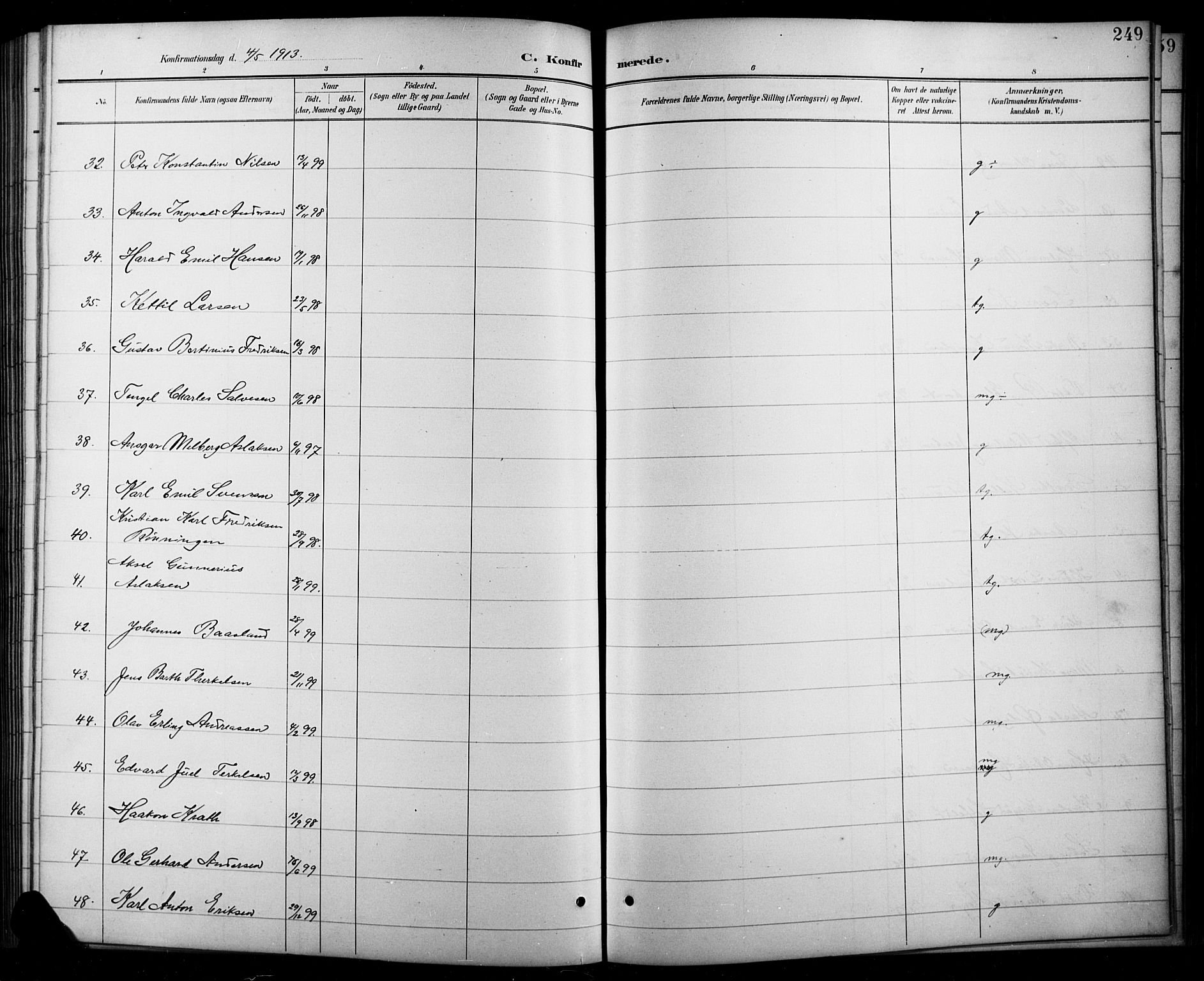 Arendal sokneprestkontor, Trefoldighet, AV/SAK-1111-0040/F/Fb/L0006: Parish register (copy) no. B 6, 1889-1916, p. 249