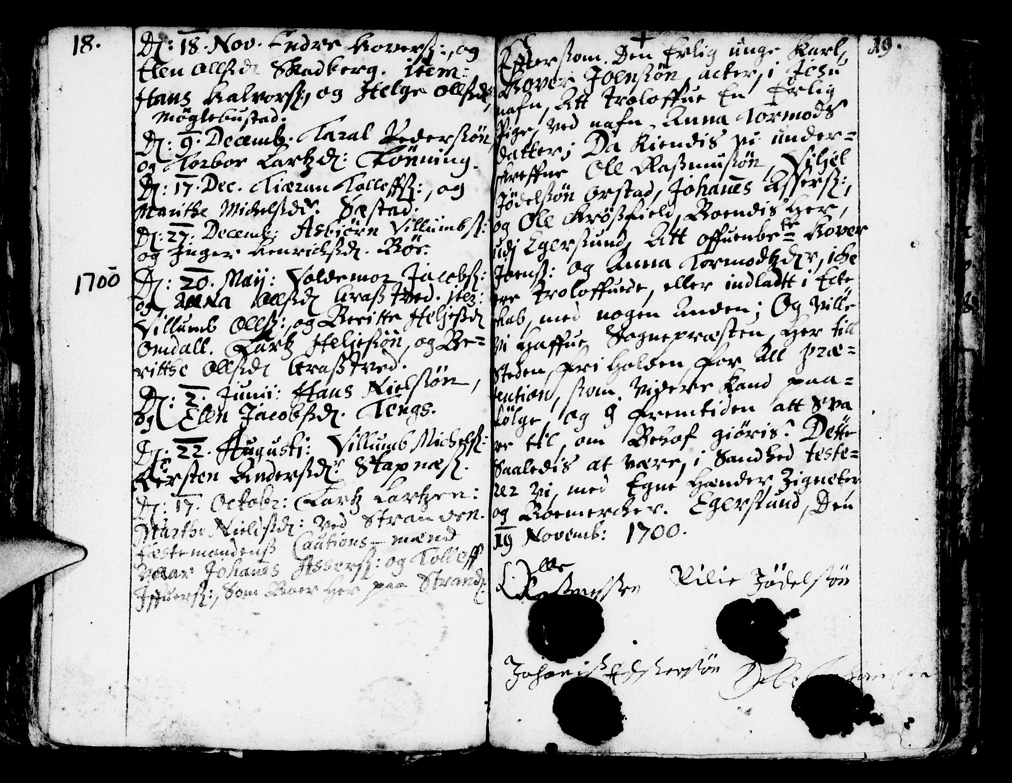 Eigersund sokneprestkontor, SAST/A-101807/S08/L0001: Parish register (official) no. A 1, 1664-1717, p. 18-19
