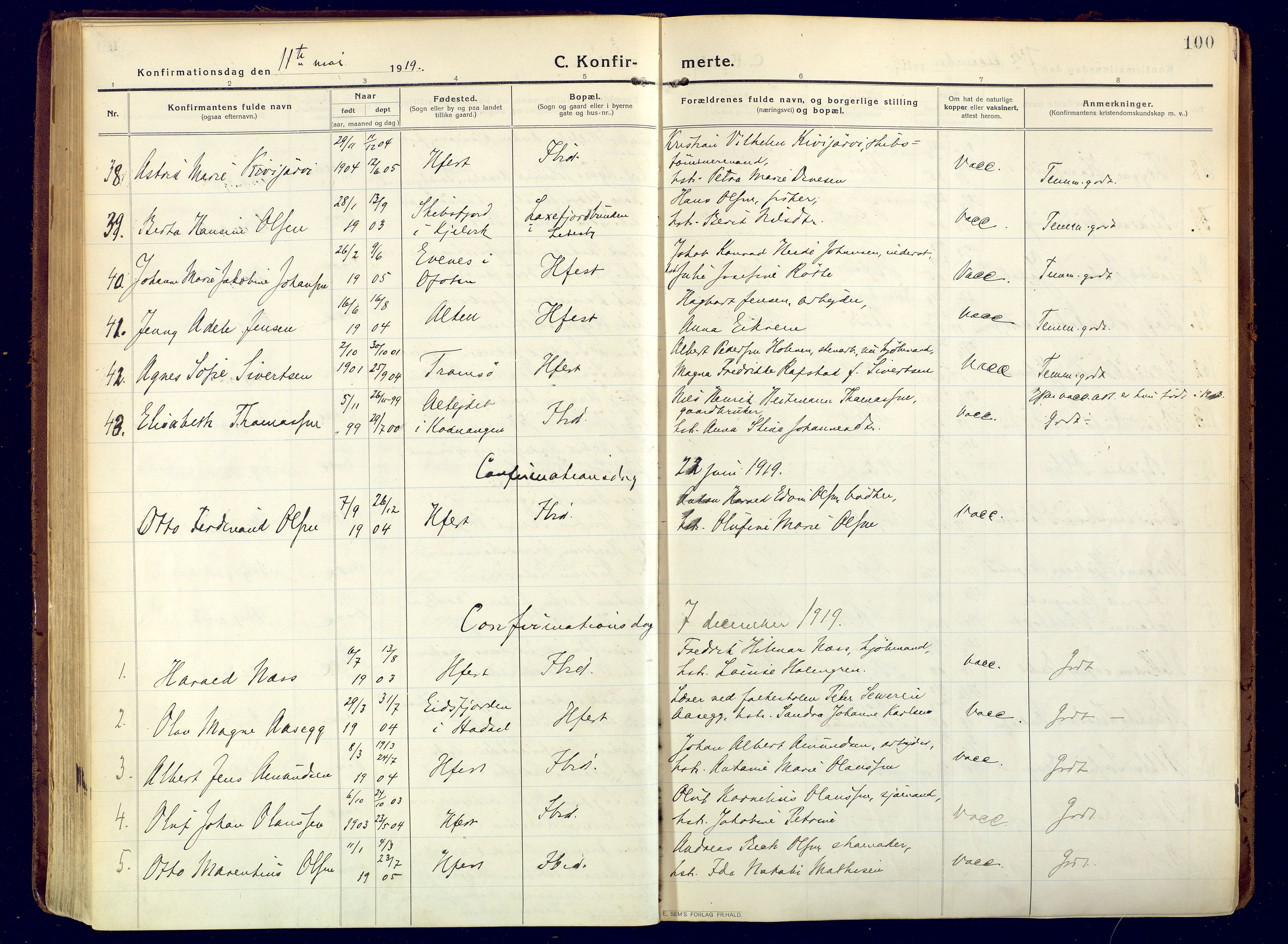 Hammerfest sokneprestkontor, SATØ/S-1347/H/Ha/L0015.kirke: Parish register (official) no. 15, 1916-1923, p. 100