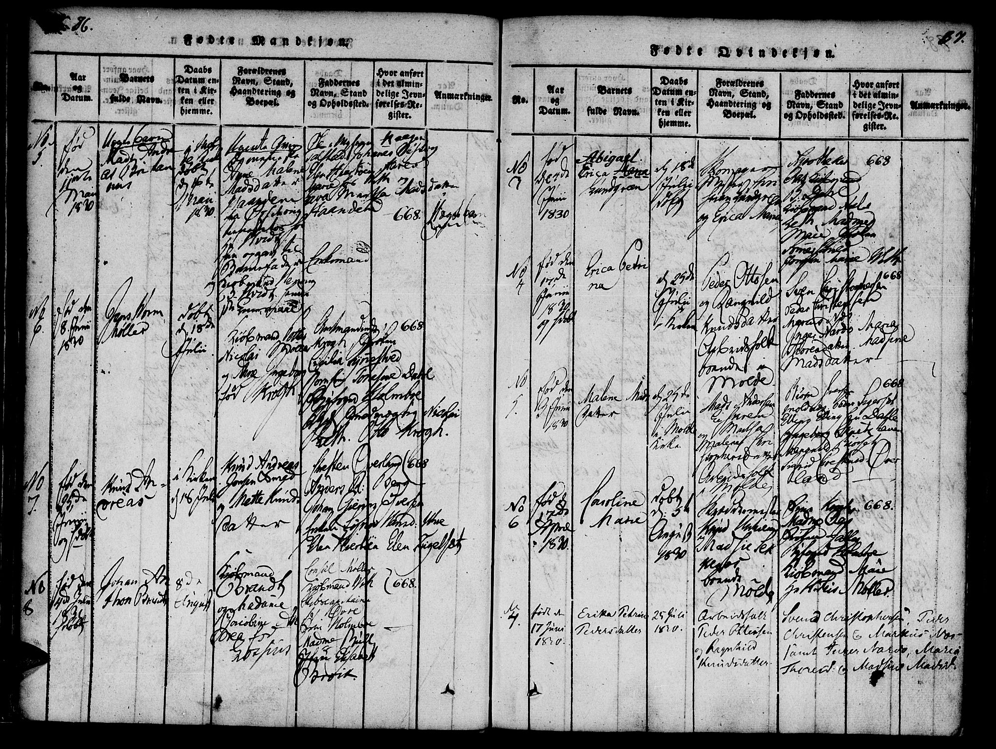 Ministerialprotokoller, klokkerbøker og fødselsregistre - Møre og Romsdal, SAT/A-1454/558/L0688: Parish register (official) no. 558A02, 1818-1843, p. 86-87