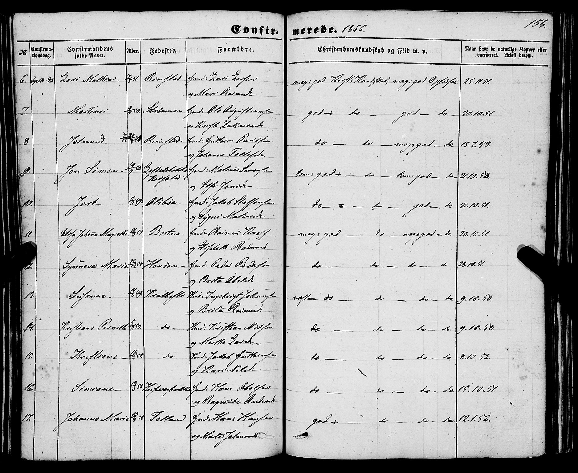 Davik sokneprestembete, AV/SAB-A-79701/H/Haa/Haaa/L0005: Parish register (official) no. A 5, 1850-1866, p. 156