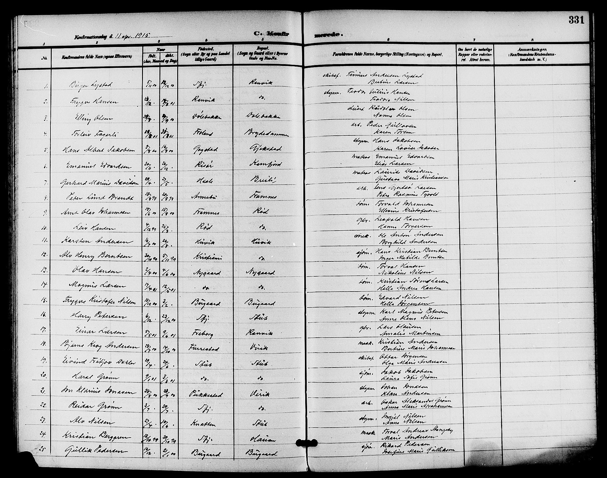 Sandar kirkebøker, AV/SAKO-A-243/G/Ga/L0002: Parish register (copy) no. 2, 1900-1915, p. 331