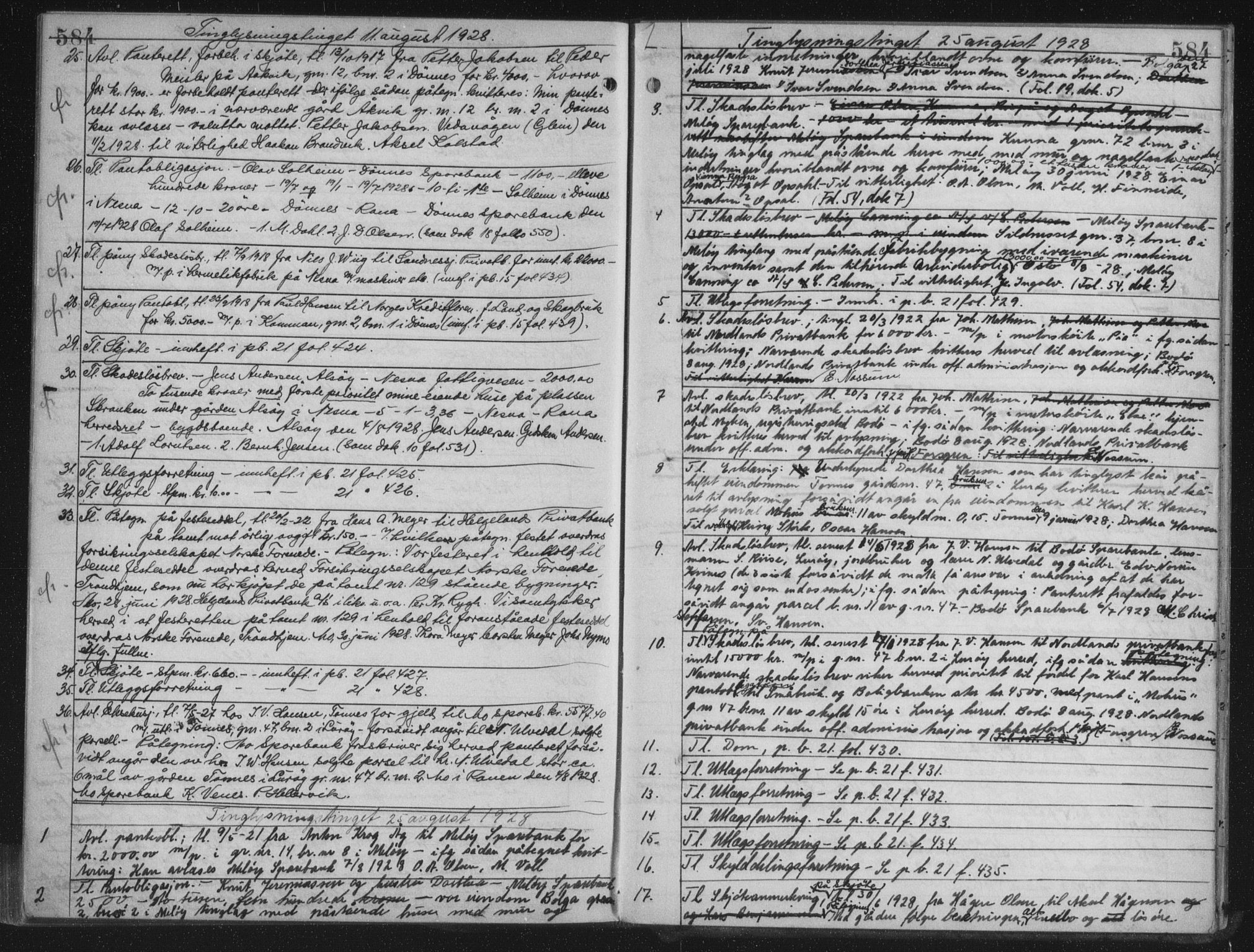 Rana sorenskriveri , AV/SAT-A-1108/1/2/2C/L0018: Mortgage book no. 18, 1923-1928, p. 584, Deed date: 25.08.1928