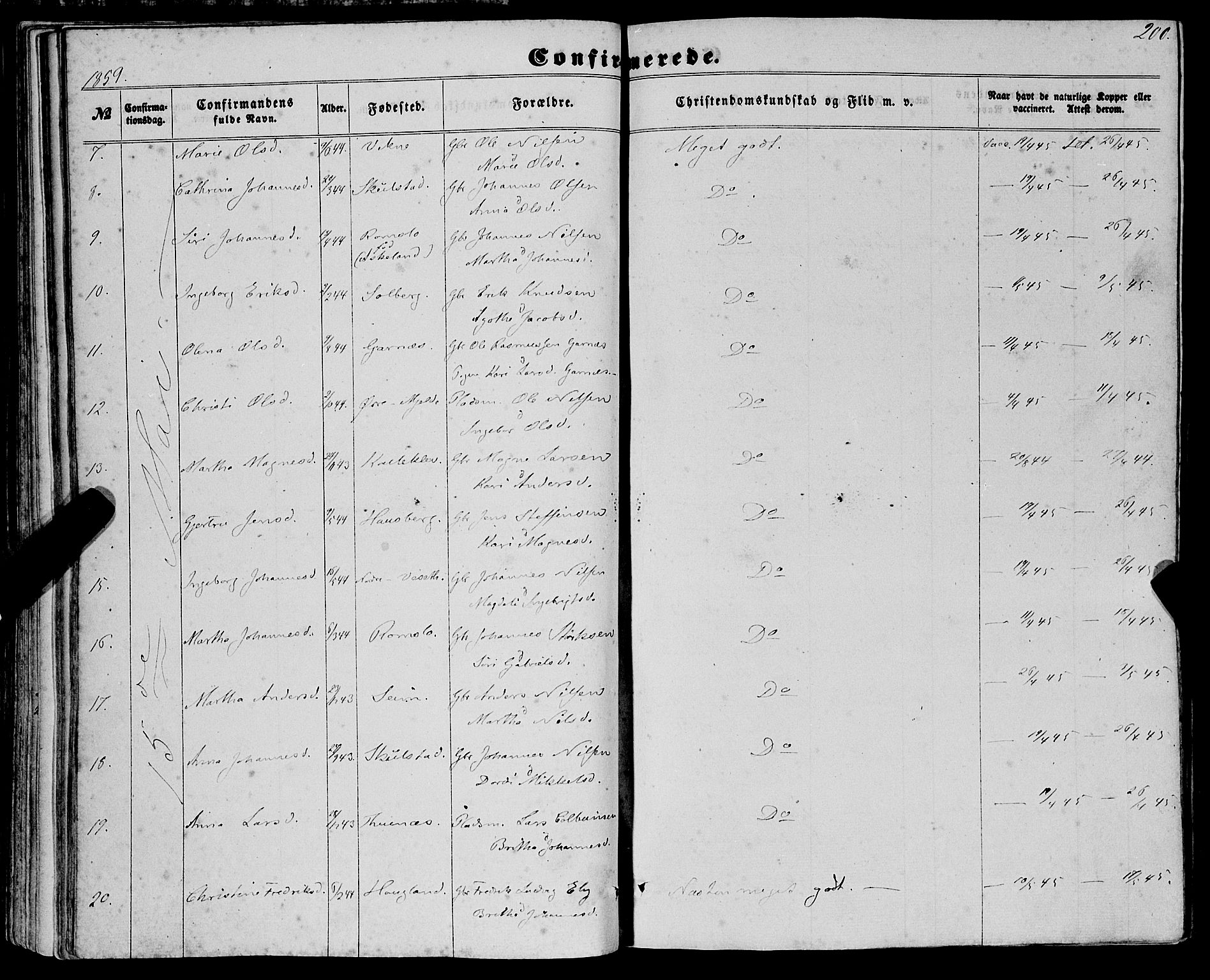 Haus sokneprestembete, AV/SAB-A-75601/H/Haa: Parish register (official) no. A 17, 1858-1870, p. 200