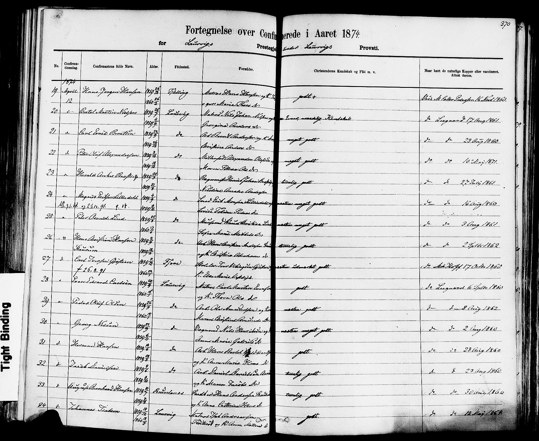 Larvik kirkebøker, AV/SAKO-A-352/F/Fa/L0006: Parish register (official) no. I 6, 1871-1883, p. 370