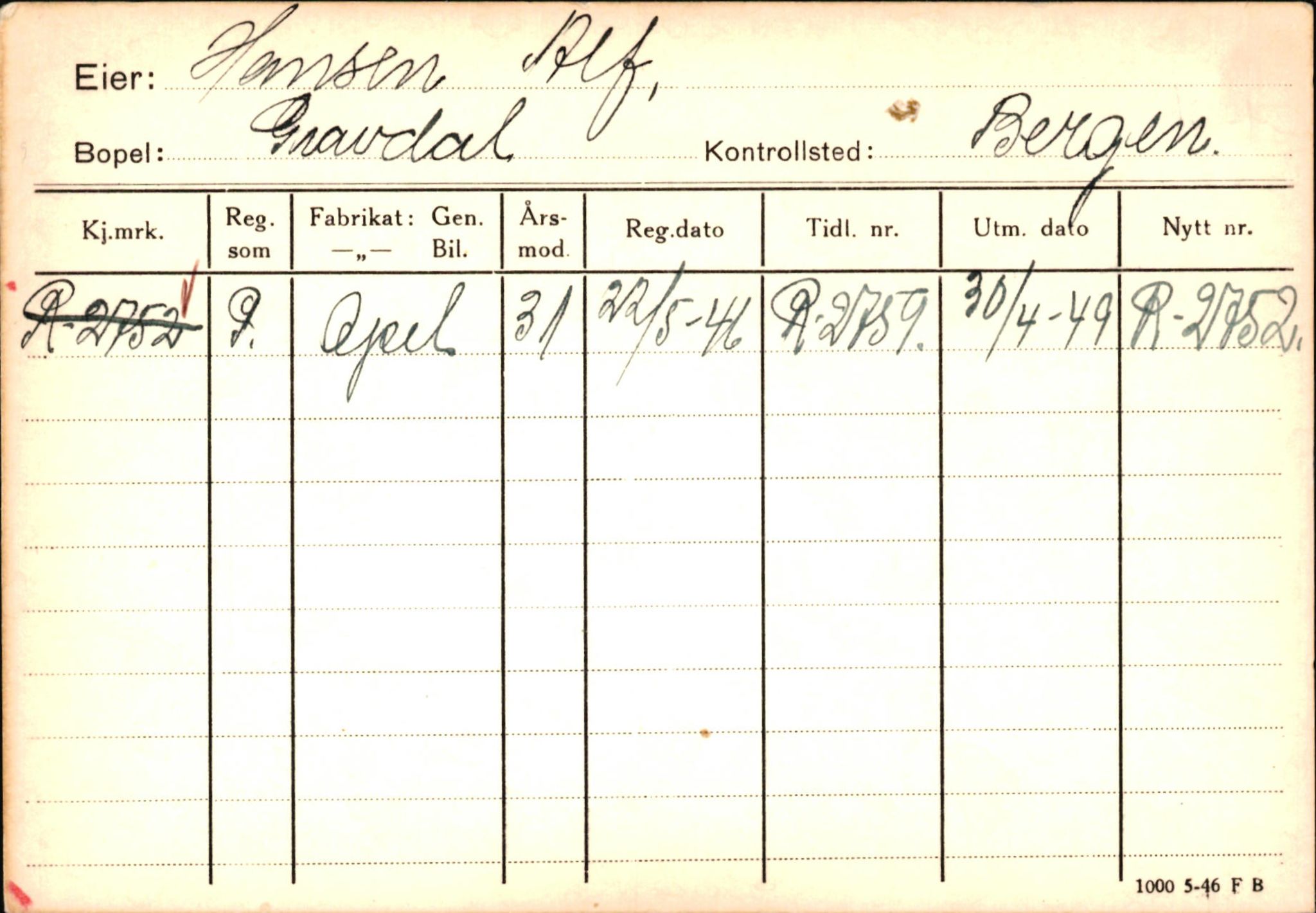 Statens vegvesen, Hordaland vegkontor, SAB/A-5201/2/Ha/L0018: R-eierkort H, 1920-1971, p. 877