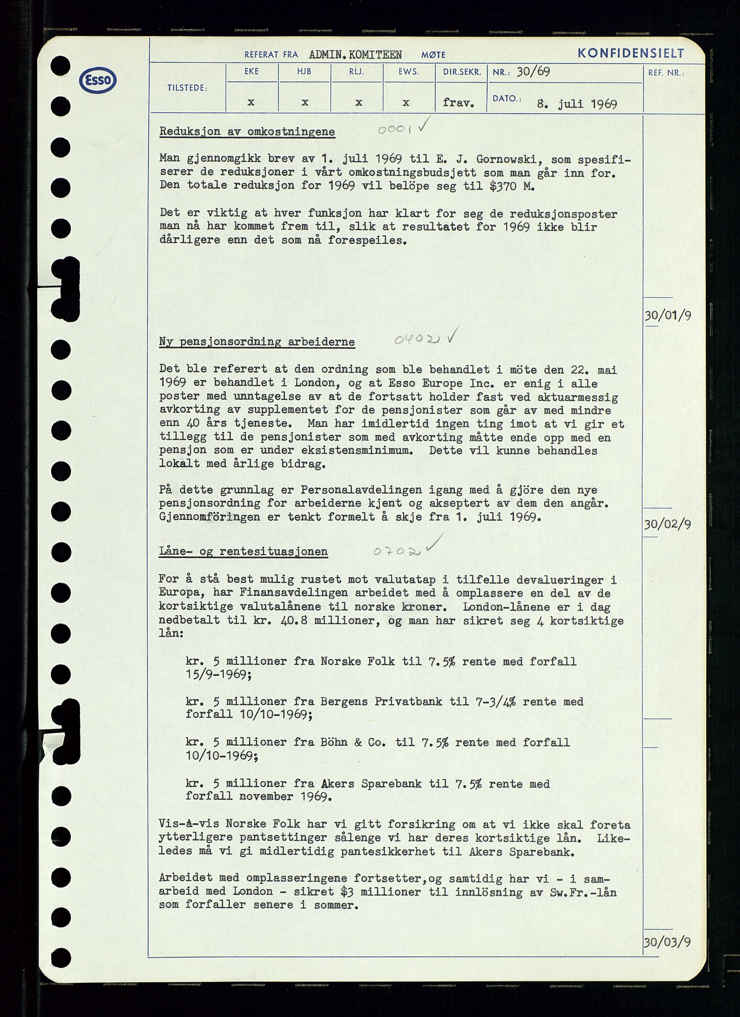 Pa 0982 - Esso Norge A/S, SAST/A-100448/A/Aa/L0003/0001: Den administrerende direksjon Board minutes (styrereferater) og Bedriftforsamlingsprotokoll / Den administrerende direksjon Board minutes (styrereferater), 1969, p. 93