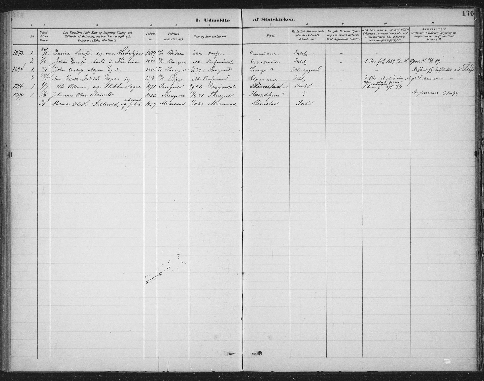 Ministerialprotokoller, klokkerbøker og fødselsregistre - Møre og Romsdal, AV/SAT-A-1454/586/L0988: Parish register (official) no. 586A14, 1893-1905, p. 176