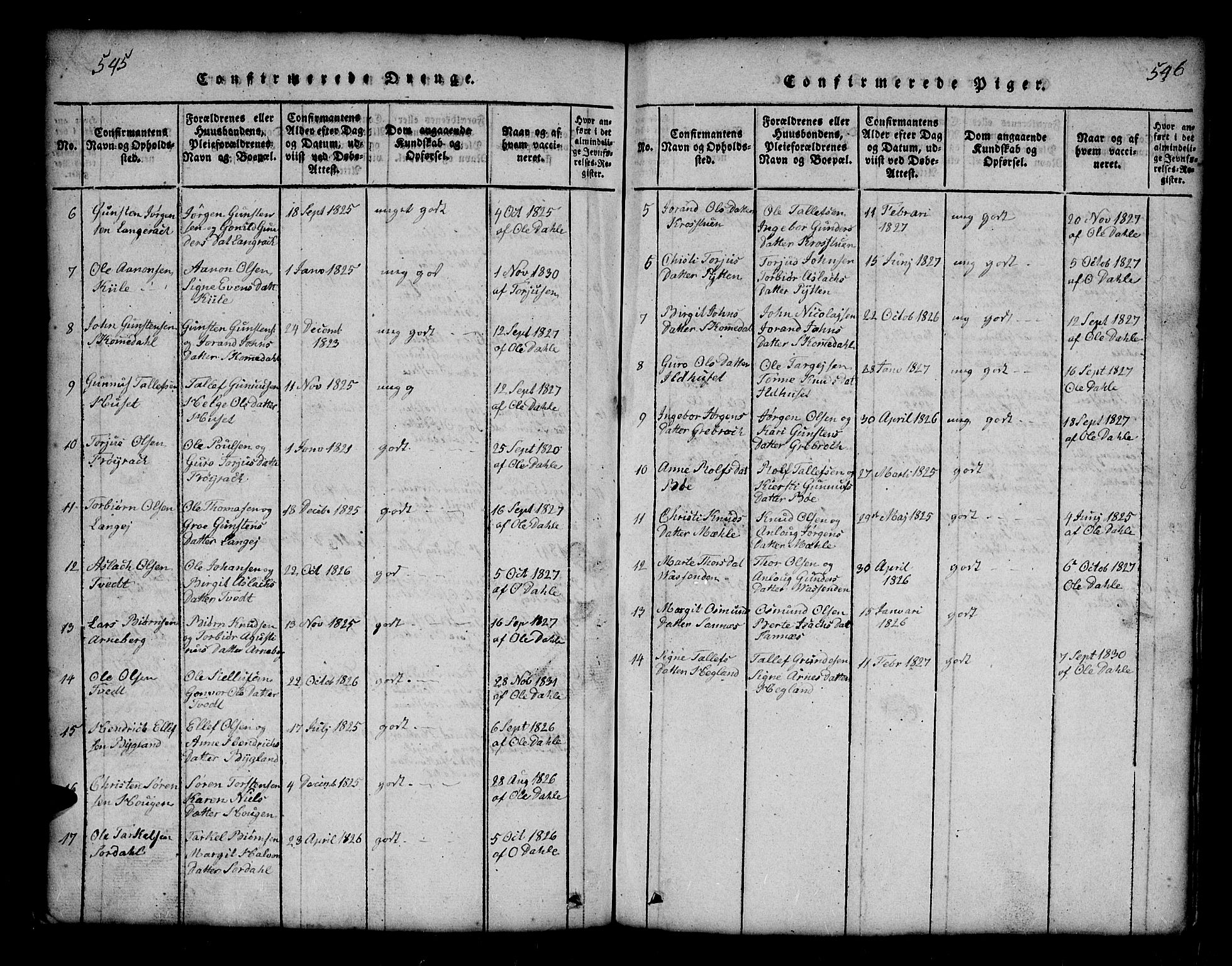 Bygland sokneprestkontor, AV/SAK-1111-0006/F/Fb/Fbb/L0001: Parish register (copy) no. B 1, 1816-1843, p. 545-546