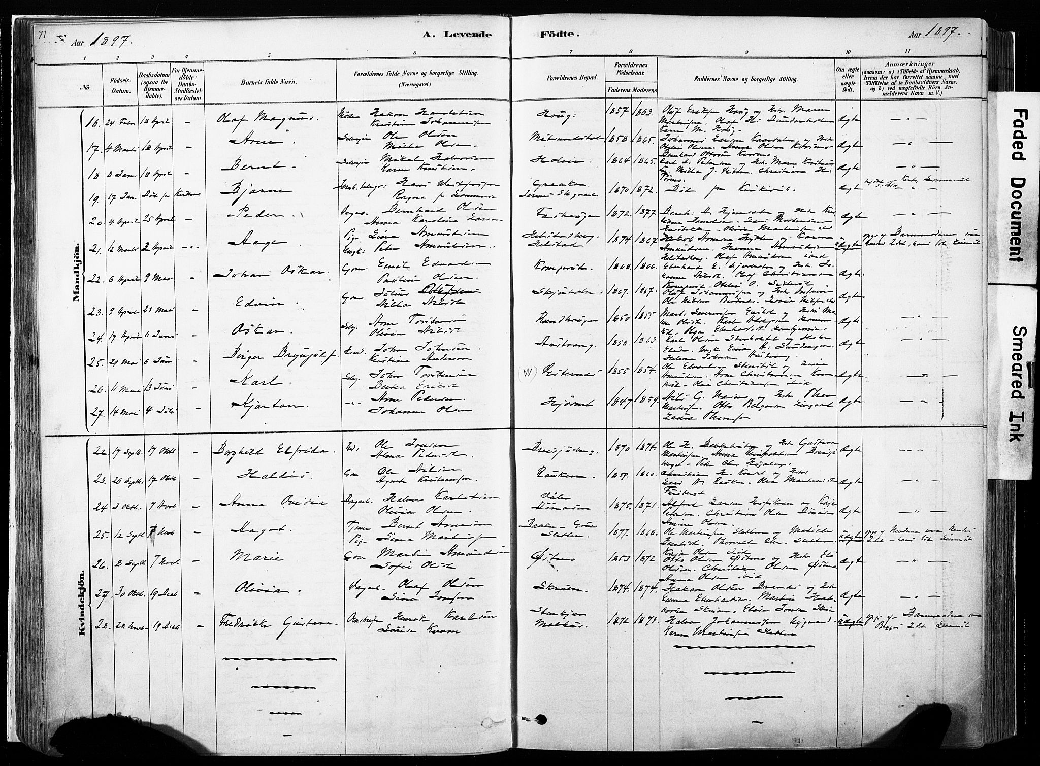 Hof prestekontor, AV/SAH-PREST-038/H/Ha/Haa/L0010: Parish register (official) no. 10, 1878-1909, p. 71