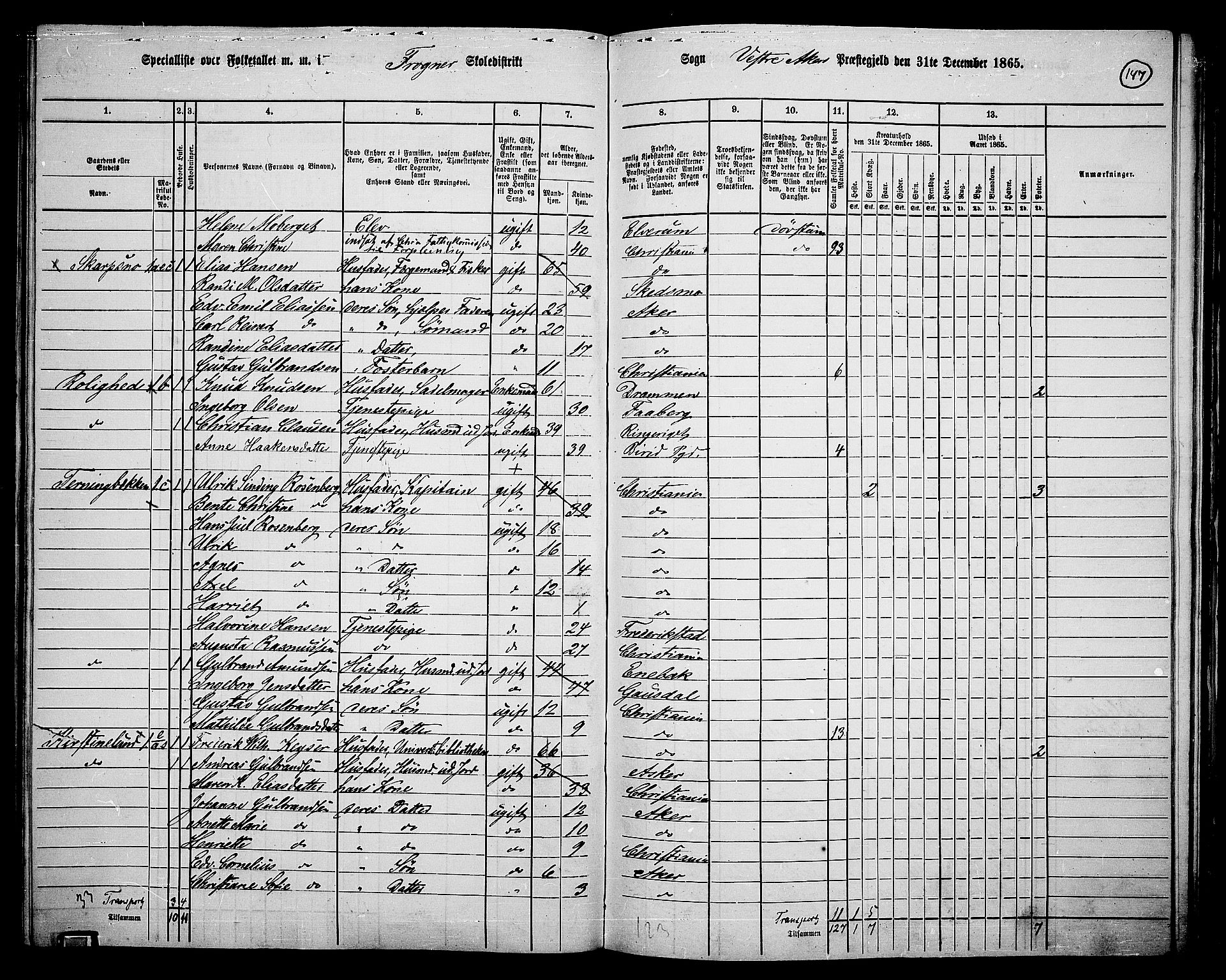 RA, 1865 census for Vestre Aker, 1865, p. 313