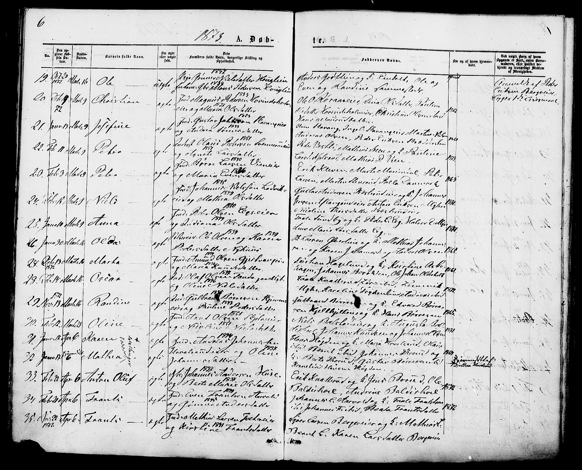 Nes prestekontor, Hedmark, AV/SAH-PREST-020/K/Ka/L0005: Parish register (official) no. 5, 1872-1886, p. 6