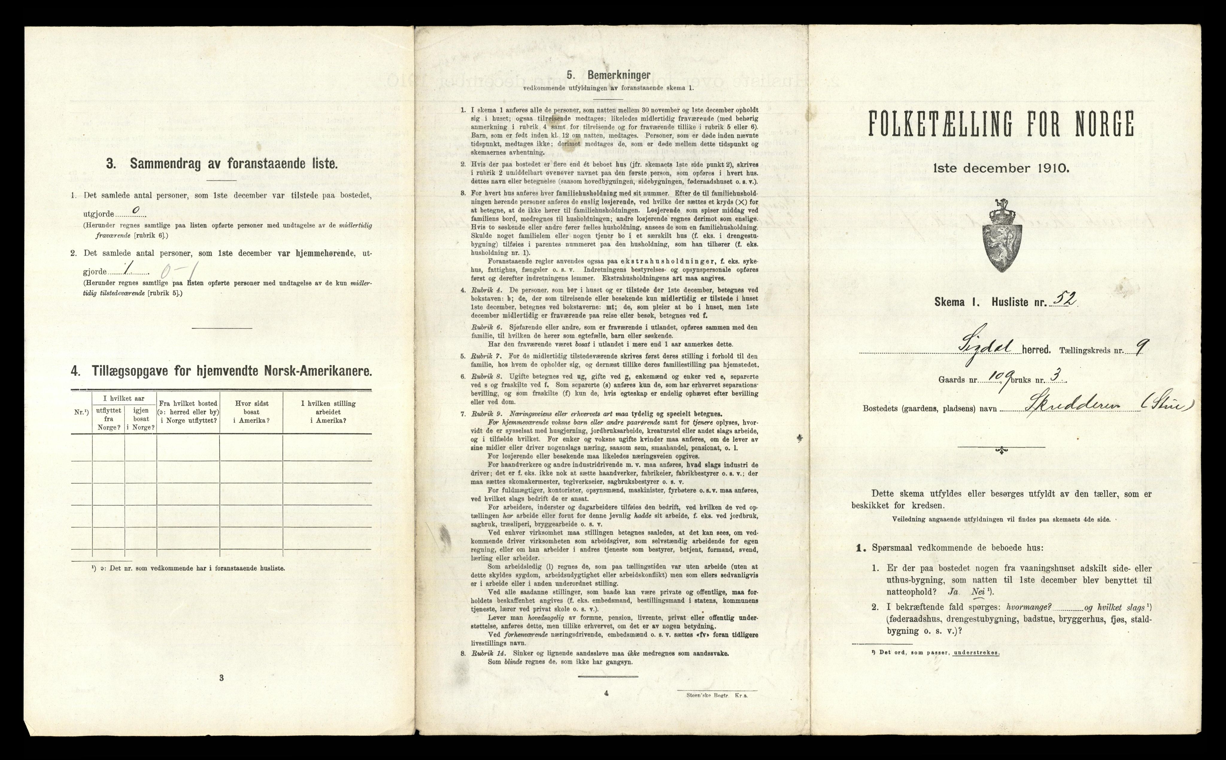 RA, 1910 census for Sigdal, 1910, p. 1030