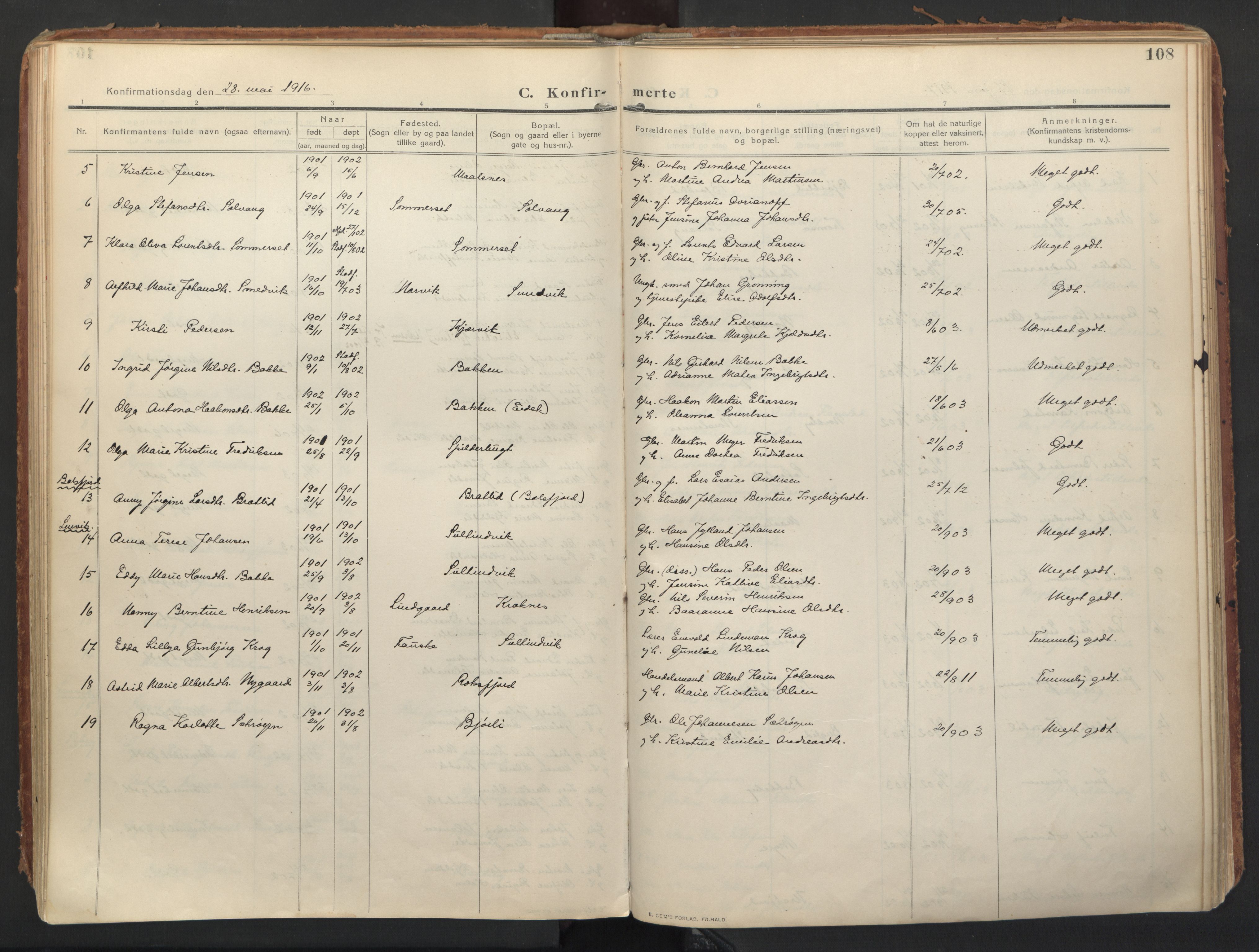 Balsfjord sokneprestembete, AV/SATØ-S-1303/G/Ga/L0008kirke: Parish register (official) no. 8, 1910-1927, p. 108