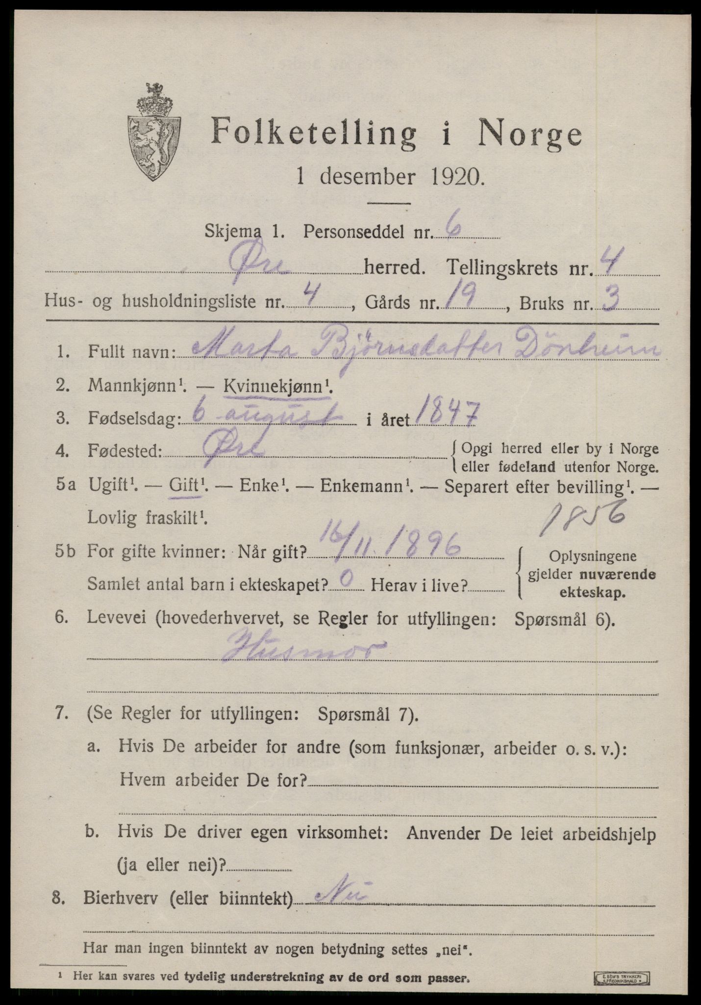 SAT, 1920 census for Øre, 1920, p. 2093