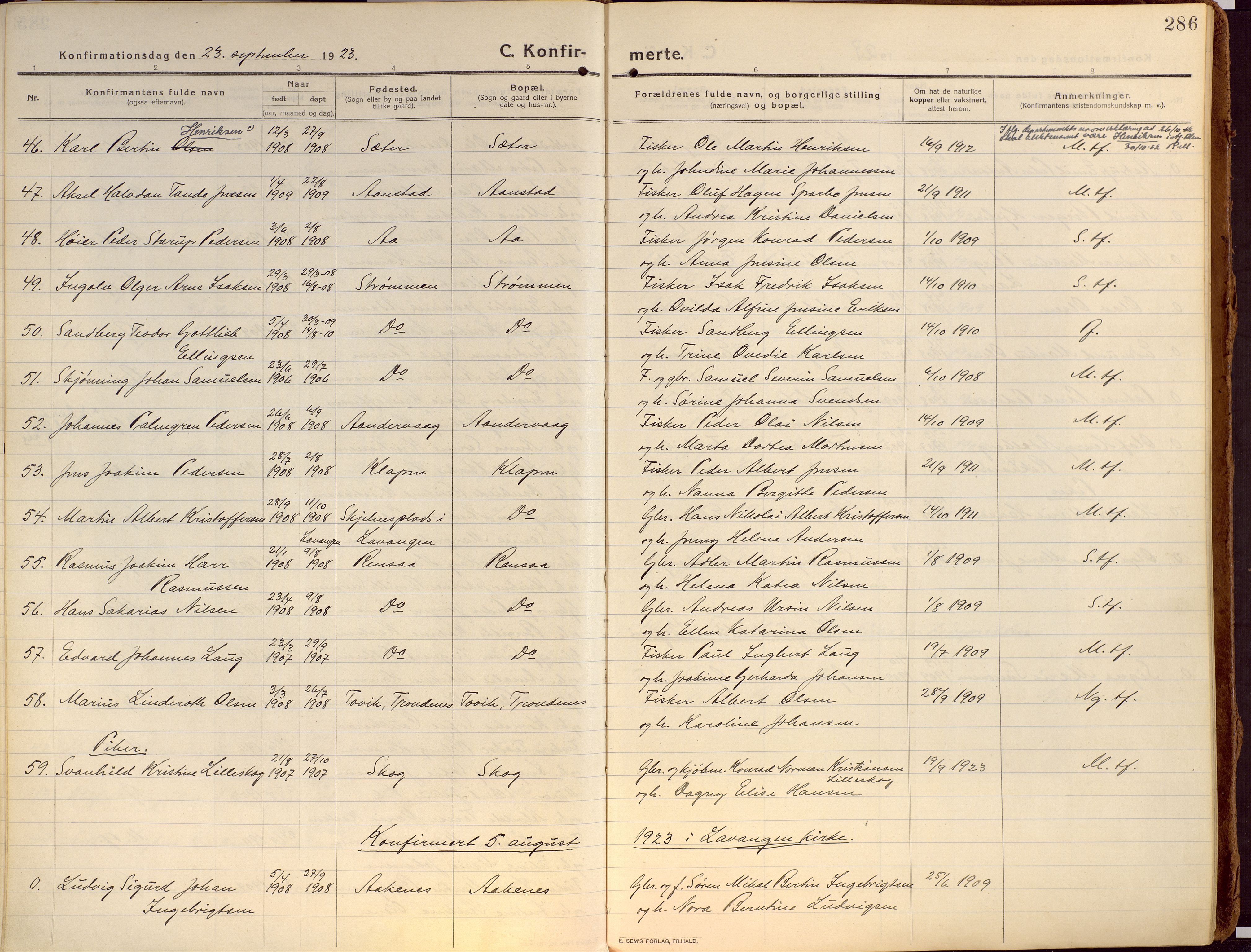 Ibestad sokneprestembete, AV/SATØ-S-0077/H/Ha/Haa/L0018kirke: Parish register (official) no. 18, 1915-1929, p. 286