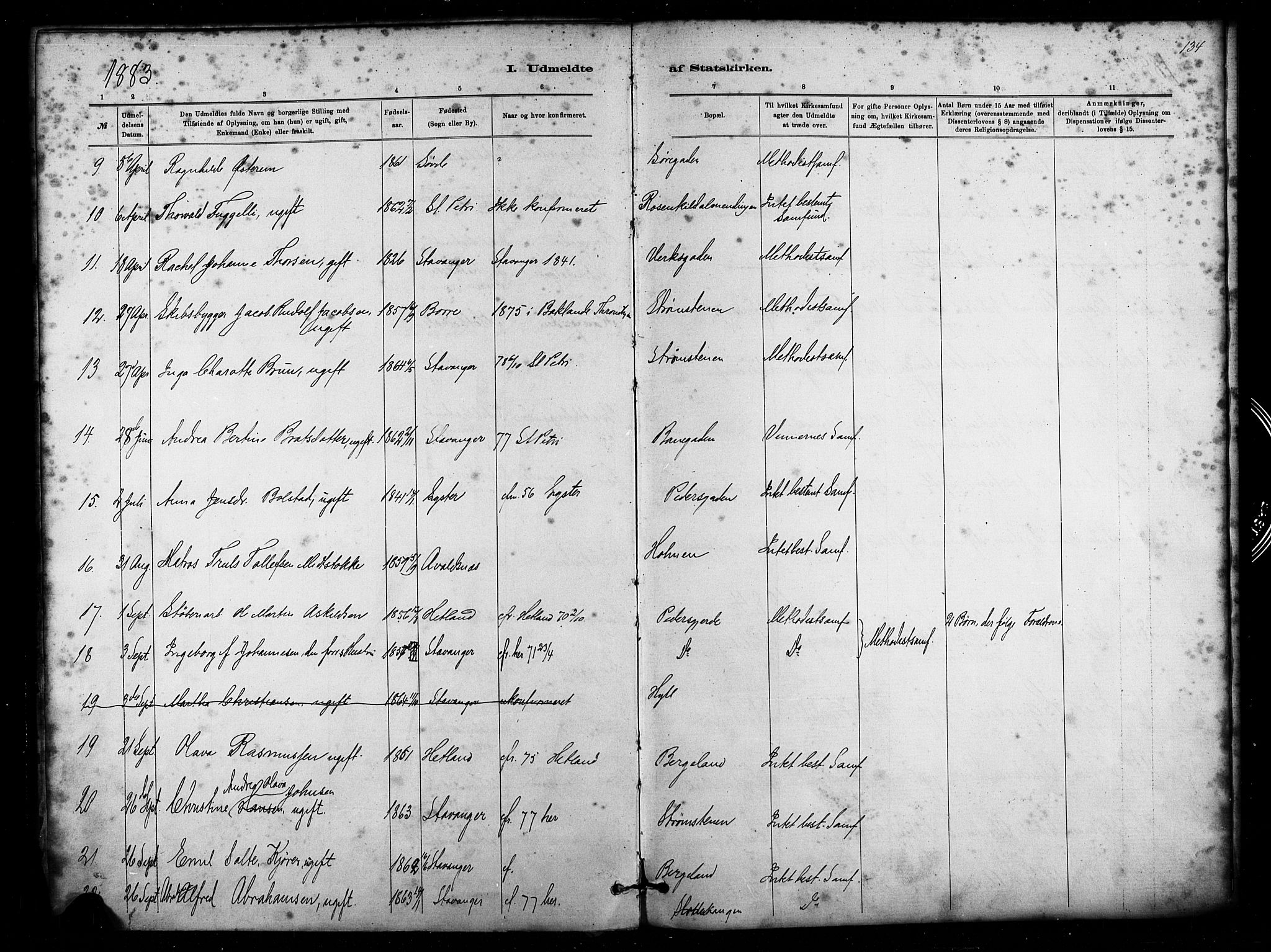 St. Petri sokneprestkontor, SAST/A-101813/001/30/30BA/L0011: Parish register (official) no. A 11, 1879-1892, p. 134